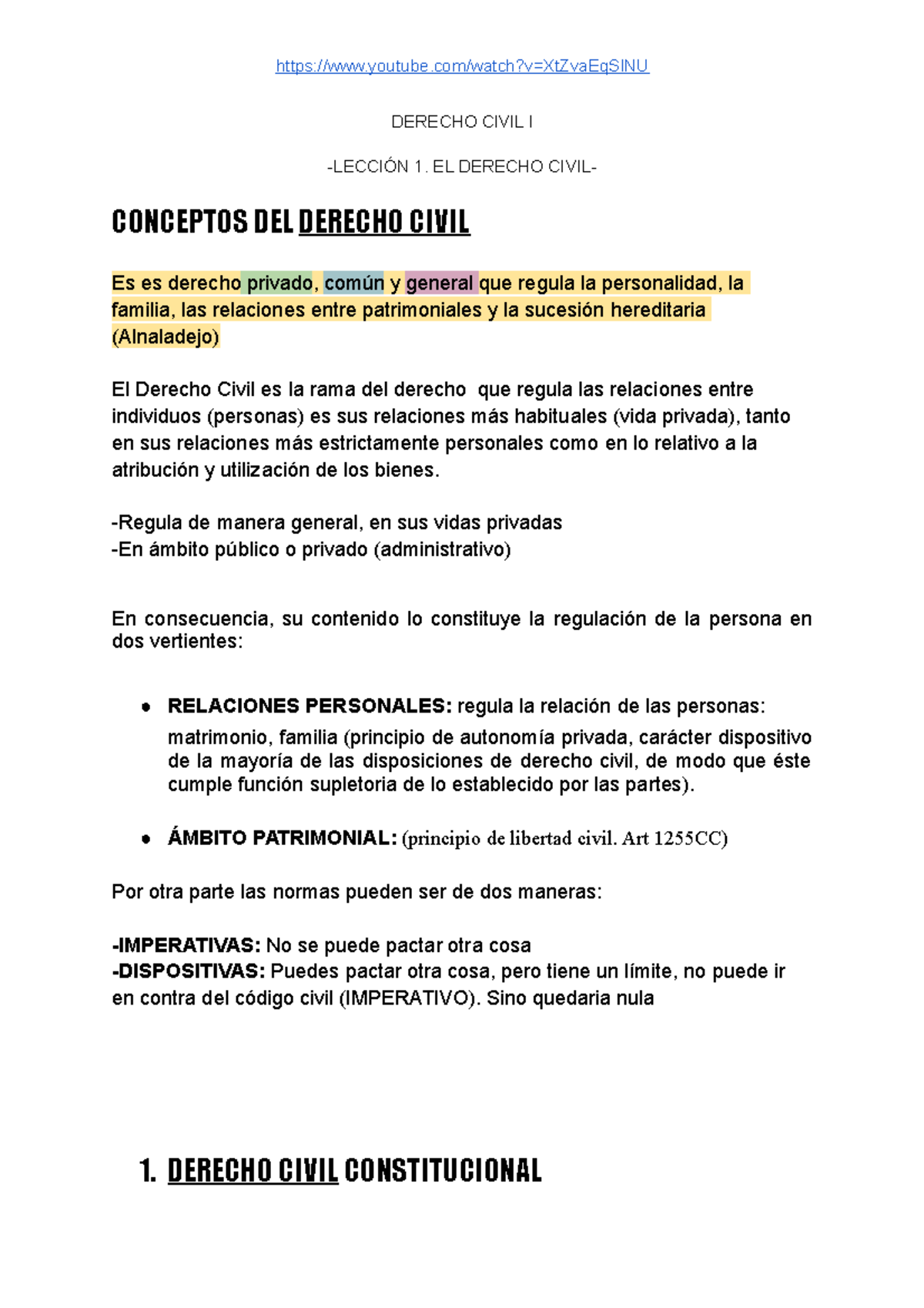 Derecho Civil I, Lección 1 APUNTES PAIS VASCO - DERECHO CIVIL I ...