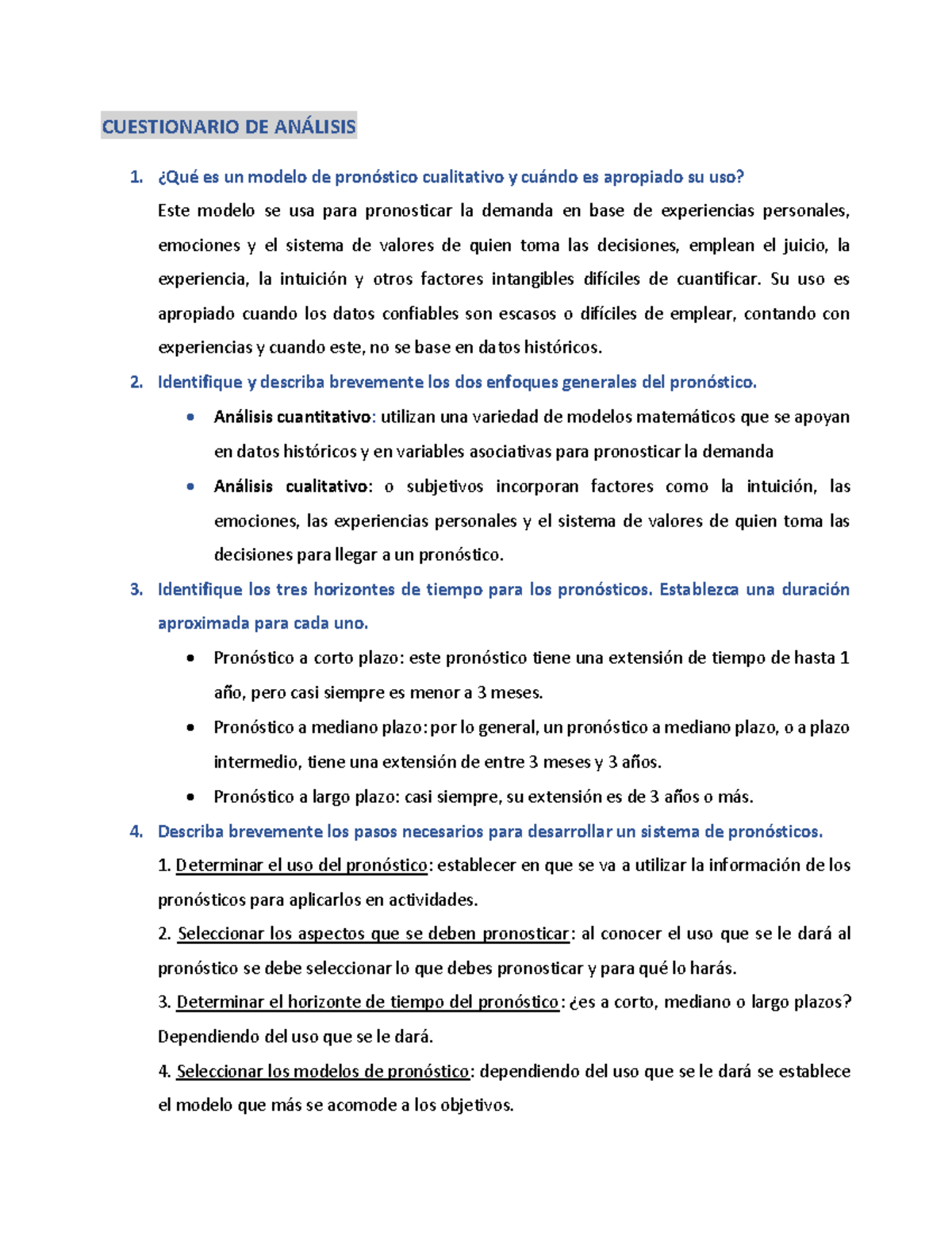 Cuestionario Pronosticos CUESTIONARIO DE ANÁLISIS ¿Qué es un modelo