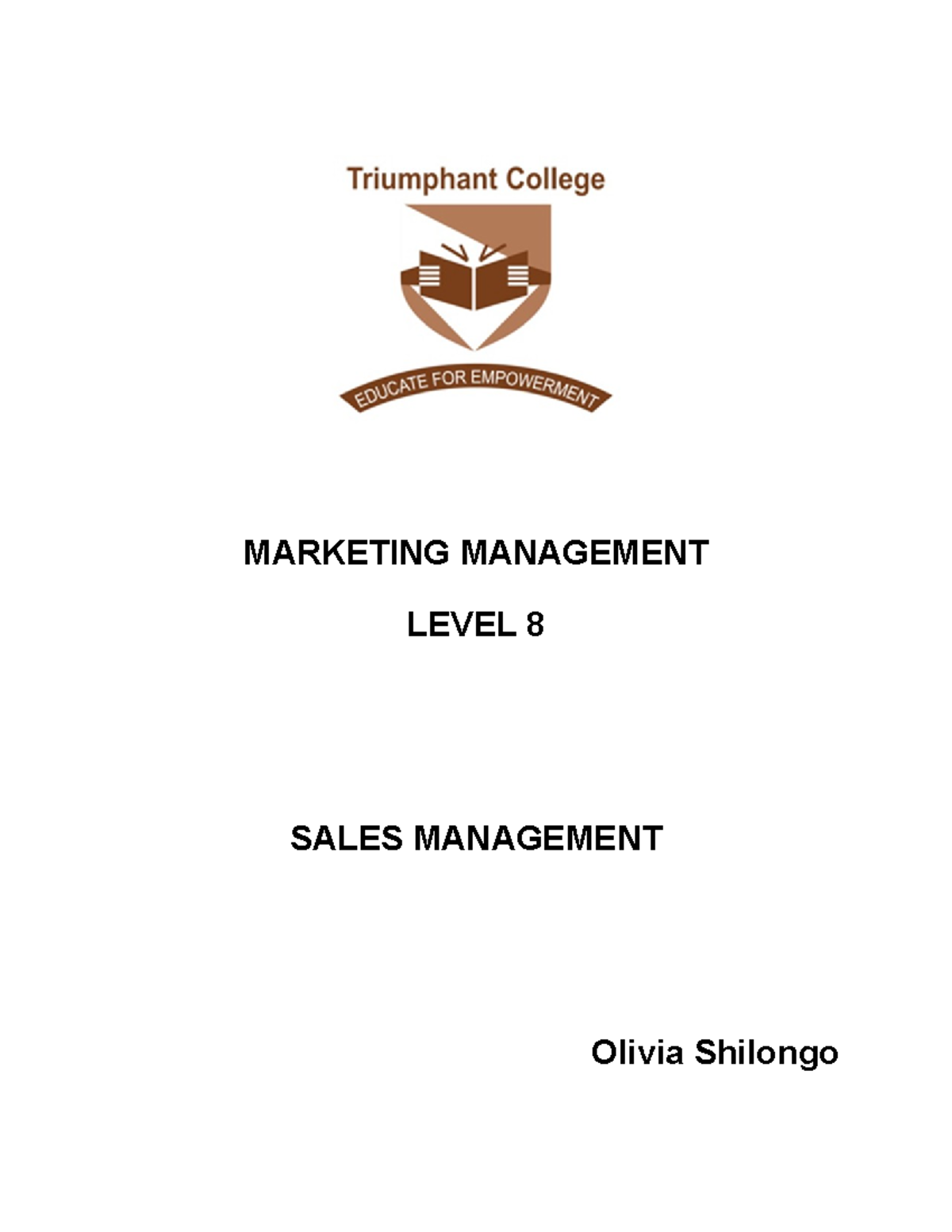 Sales Management Study Guide 2023 V2 - MARKETING MANAGEMENT LEVEL 8 ...