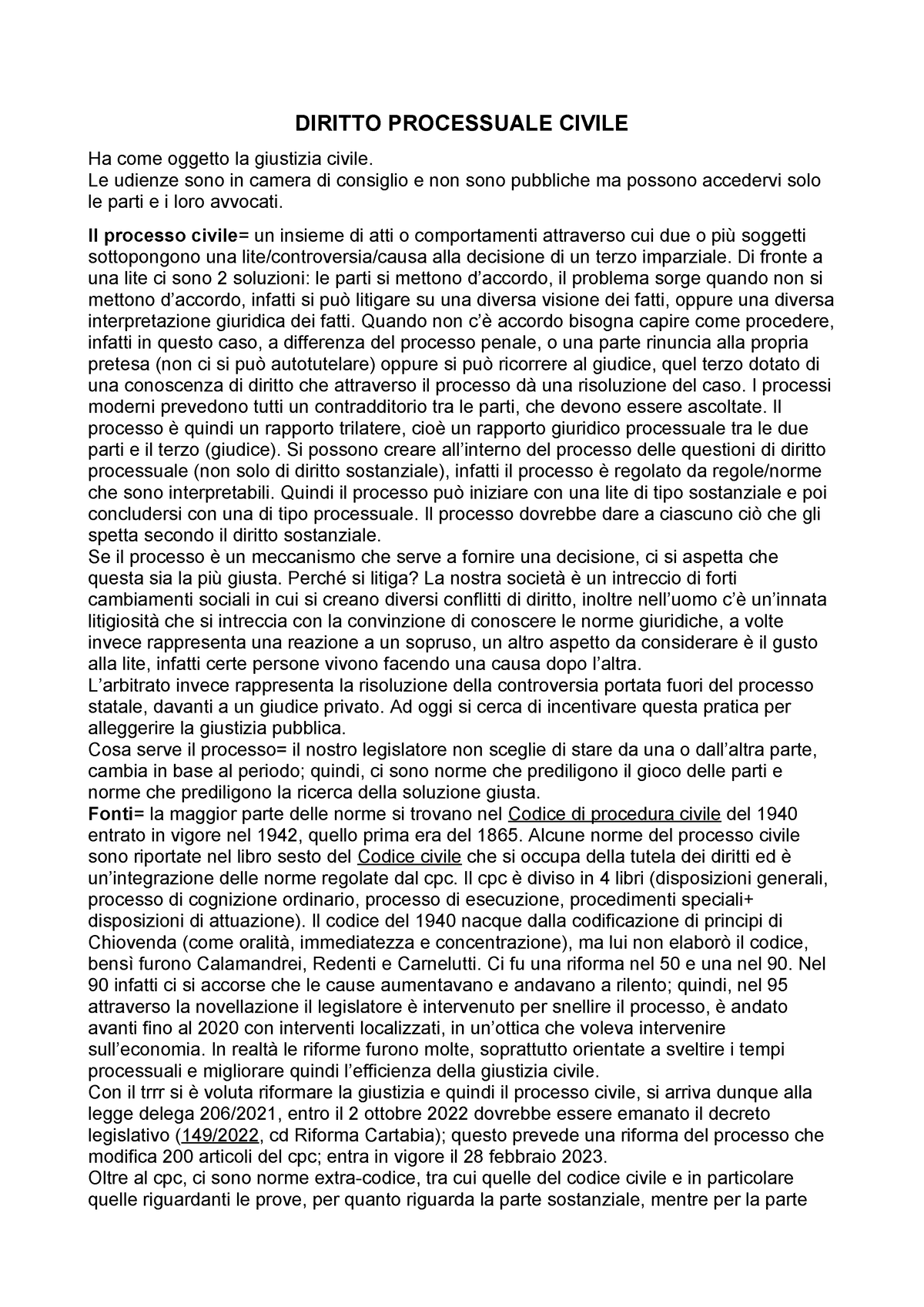 Diritto Processuale Civile 2022-2023 - DIRITTO PROCESSUALE CIVILE Ha ...