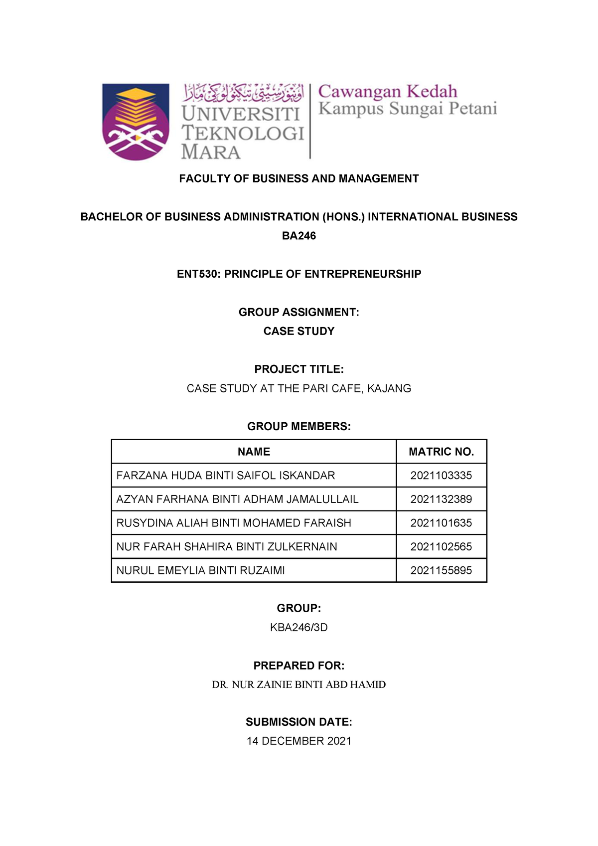 ent530 case study report pdf