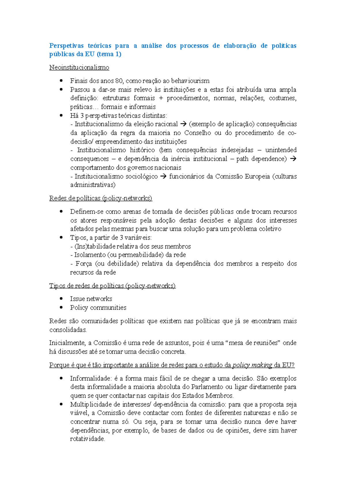 (até Ao Tema 3) Apontamentos Das Aulas De Políticas Públicas Da União ...