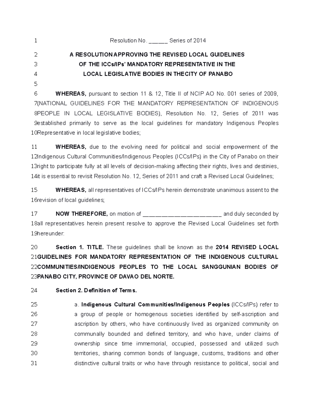 Resolution Revised Guidelines for ICCs and IPs Version 2 - Resolution ...