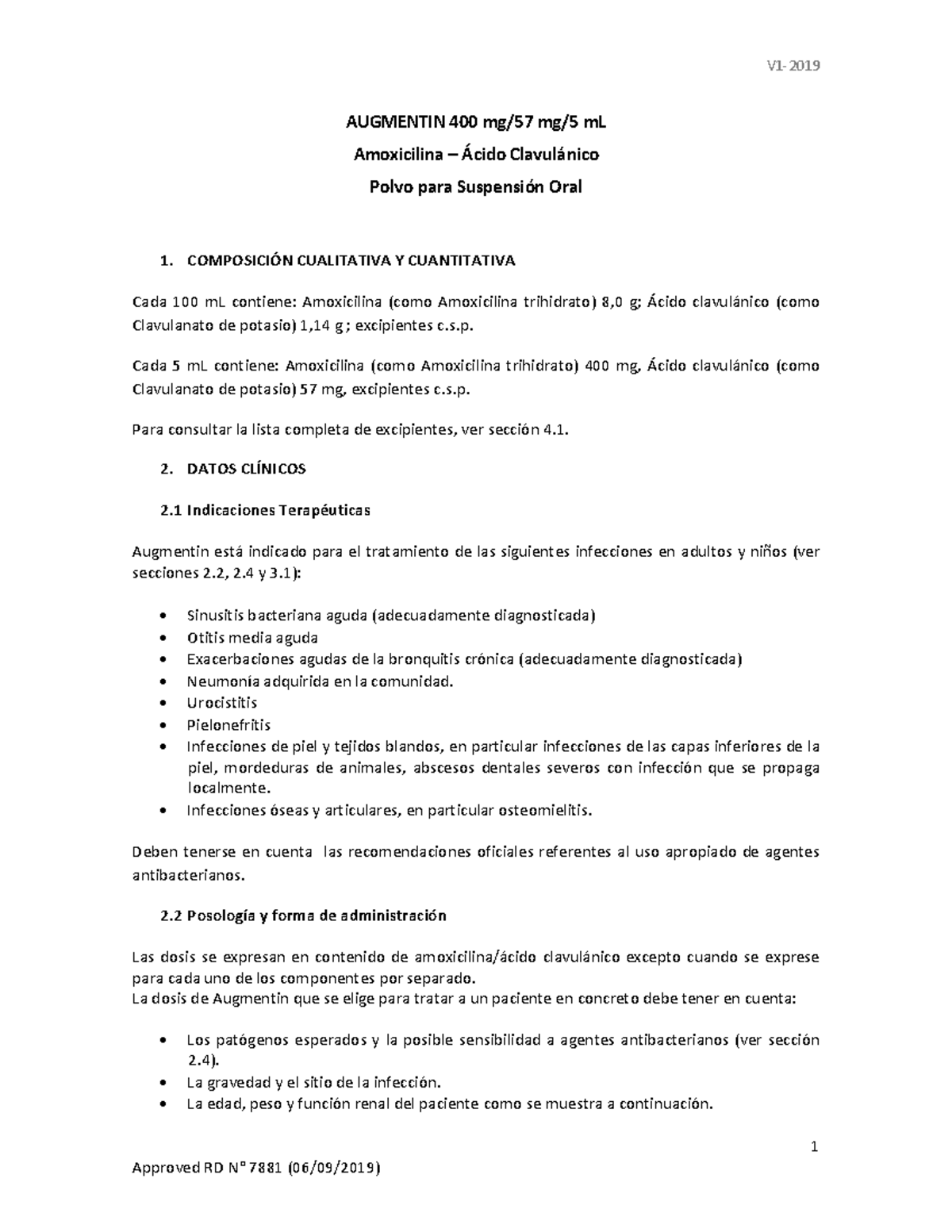 PE Augmentin 400 57 - Vhjjjko - 1 AUGMENTIN 400 mg/57 mg/5 mL ...