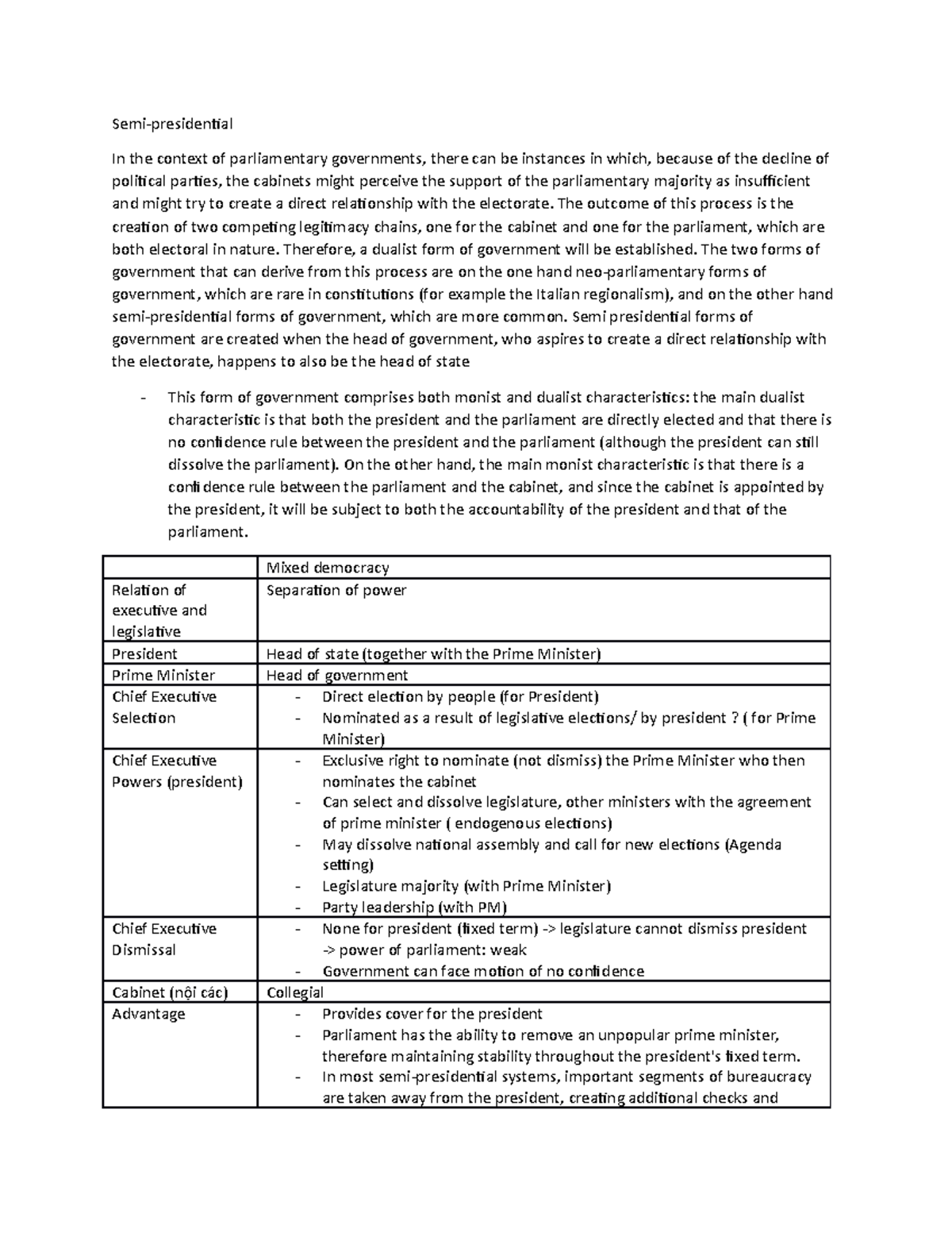 Mixed democracy - semi-presidential - Semi-presidential In the context ...