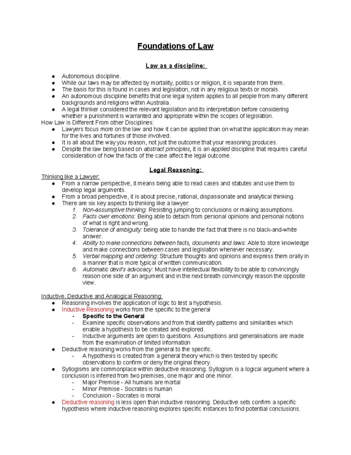 1031LAW - Weekly notes - Foundations of Law Law as a discipline ...