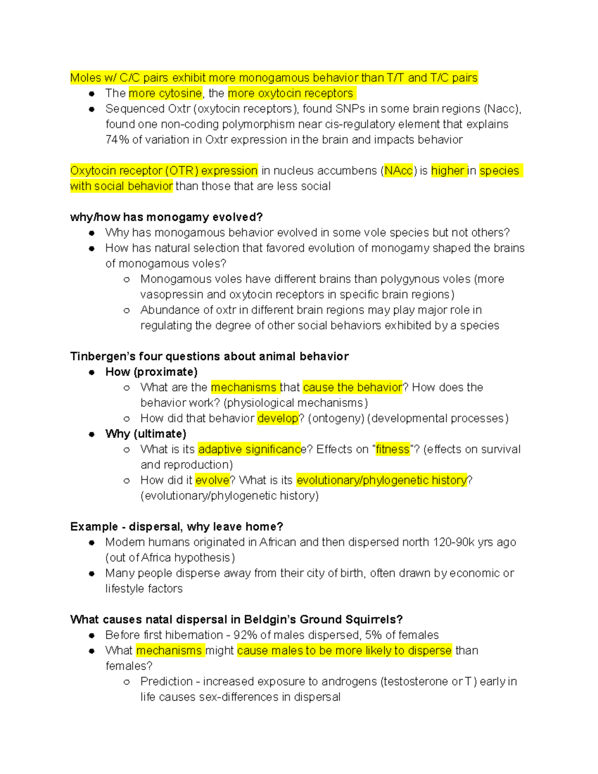 Psych 235 lecture 2 Timbergen's questions about animal behavior