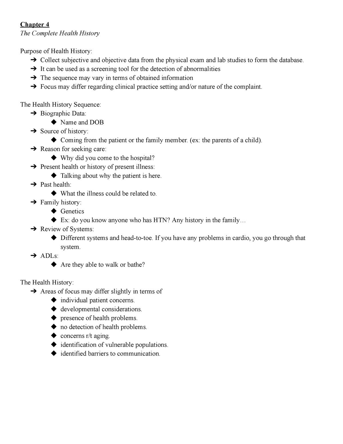 Week 3 Lecture Notes - Chapter 4 The Complete Health History Purpose Of 