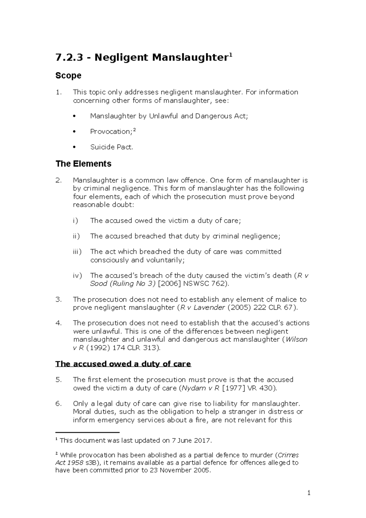 Manslaughter - Negligence - Bench Notes - 7.2 Negligent Manslaughter1 ...