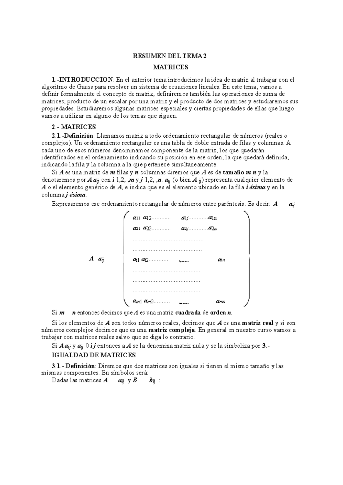 Resumen Tema 2 - Matrices - RESUMEN DEL TEMA 2 MATRICES En El Anterior ...