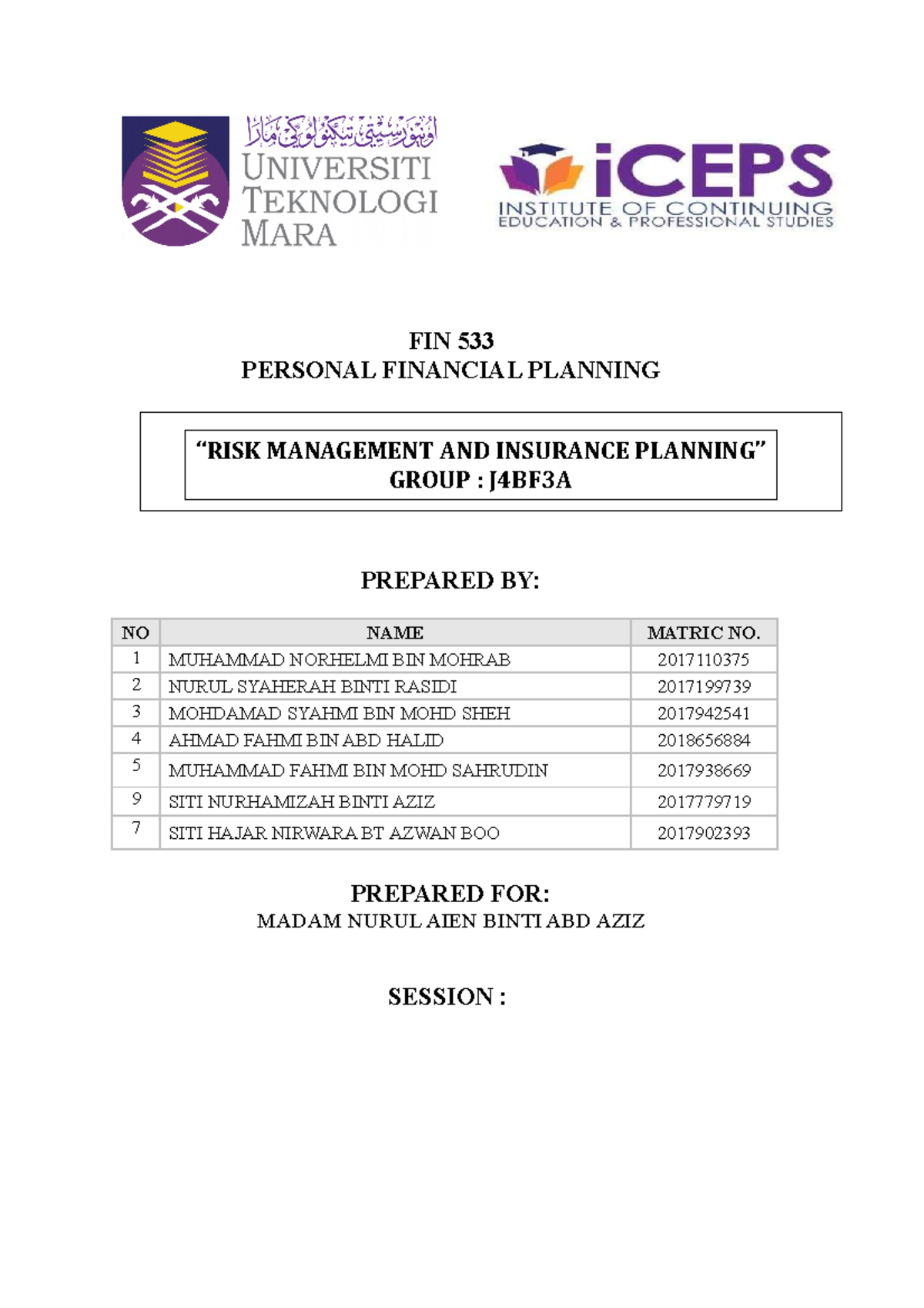 FIN533RISK Management AND Insurance Planning (Update) “RISK