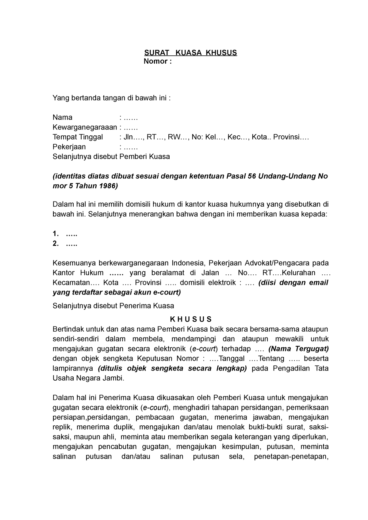 2format Surat Kuasa Good Luck Surat Kuasa Khusus Nomor Yang Bertanda Tangan Di Bawah Ini