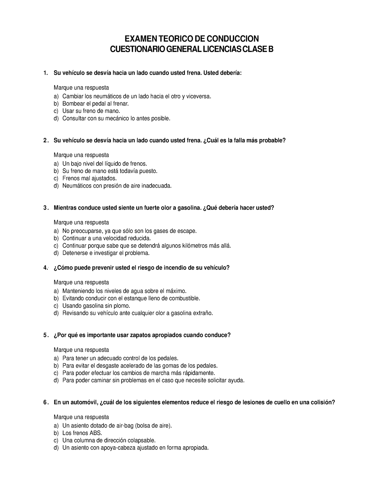 Clas B - 0dwdwsdsds - EXAMEN TEORICO DE CONDUCCION CUESTIONARIO GENERAL ...