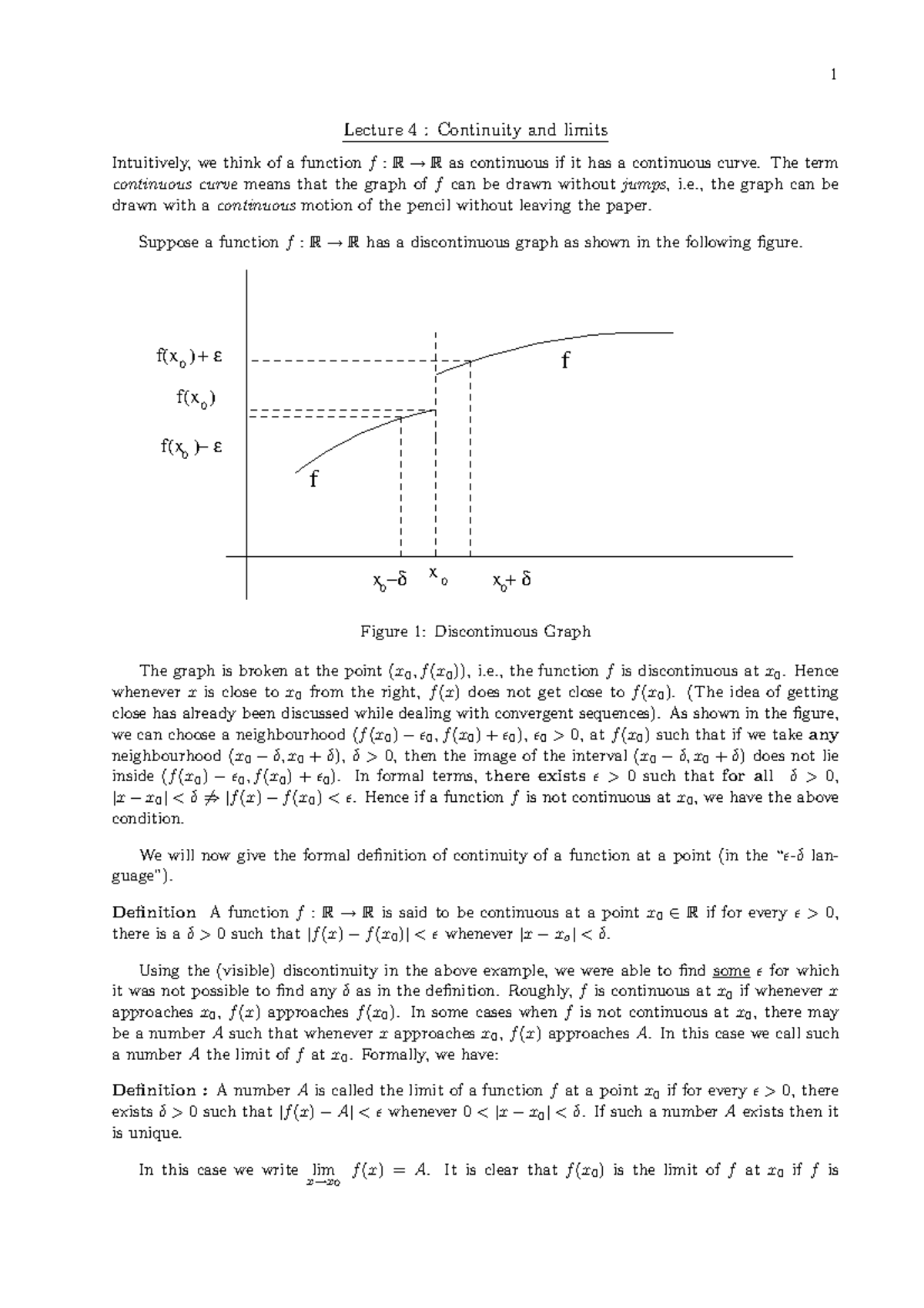 Lecture 4 - Notes for chm - 1 Lecture 4 : Continuity and limits ...