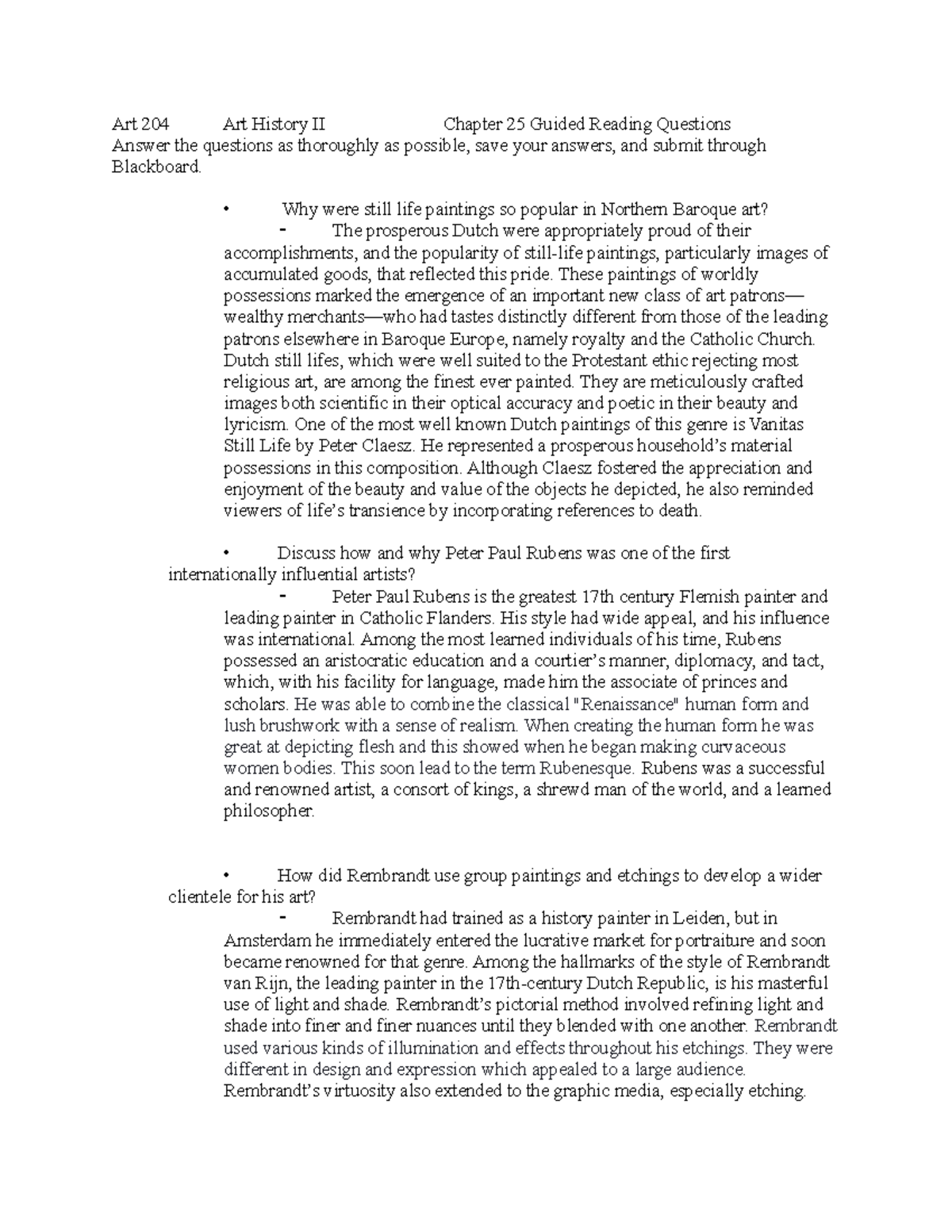 Art 204Art History IIChapter 25 Guided Reading Questions Art 204 Art