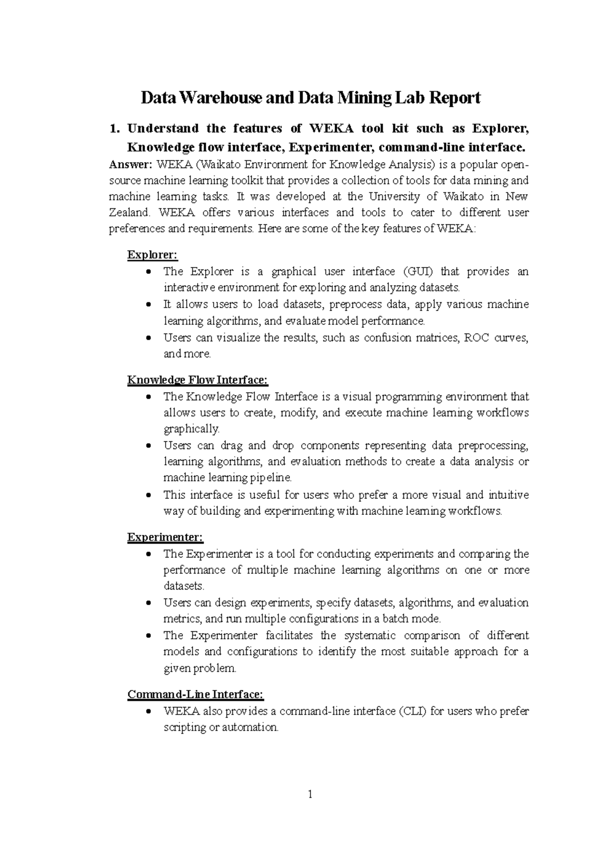 Dwdm lab Data Warehouse and Data Mining Lab Report 1. Understand the