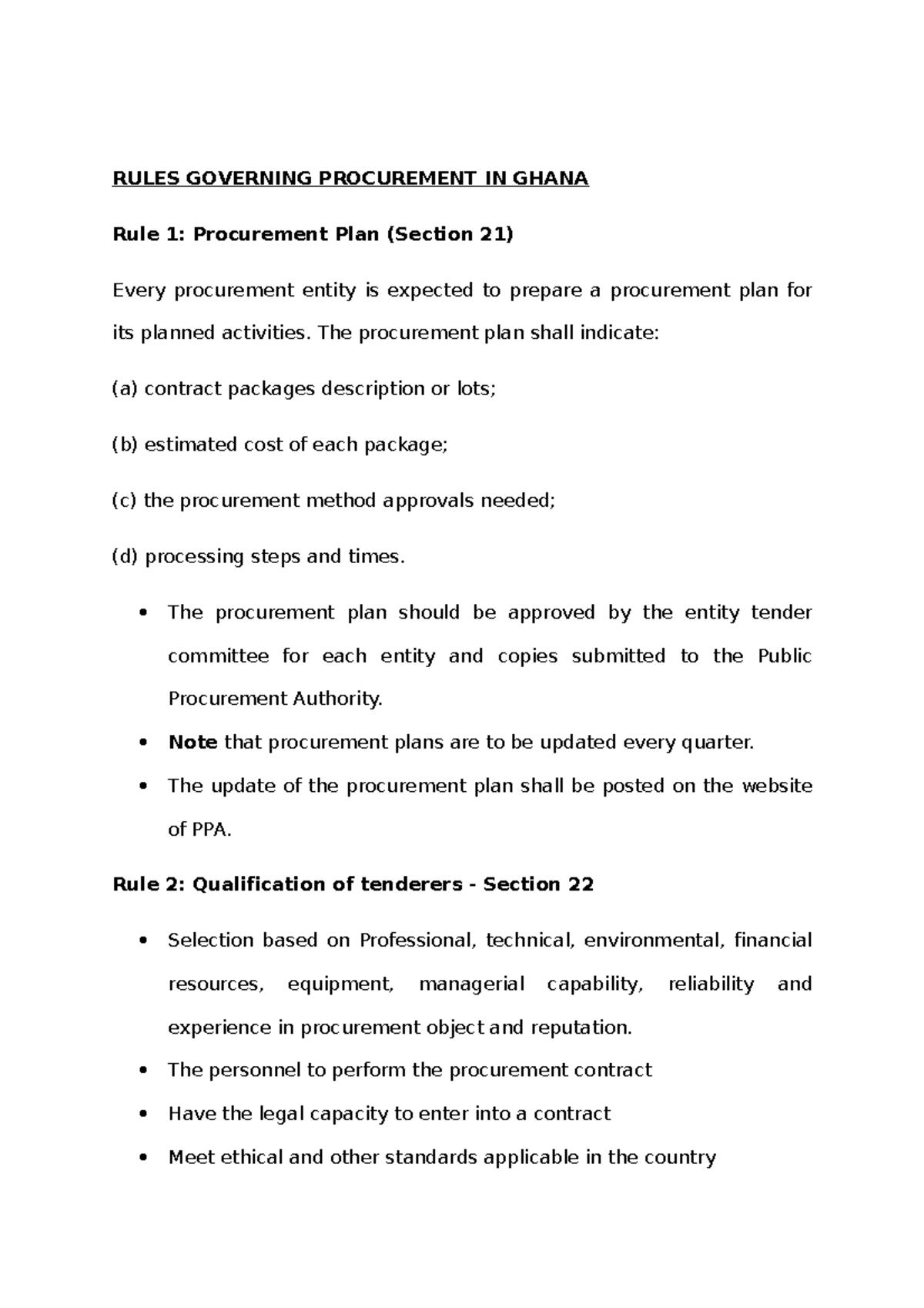 Methods OF Procurement RULES GOVERNING PROCUREMENT IN GHANA Rule 1