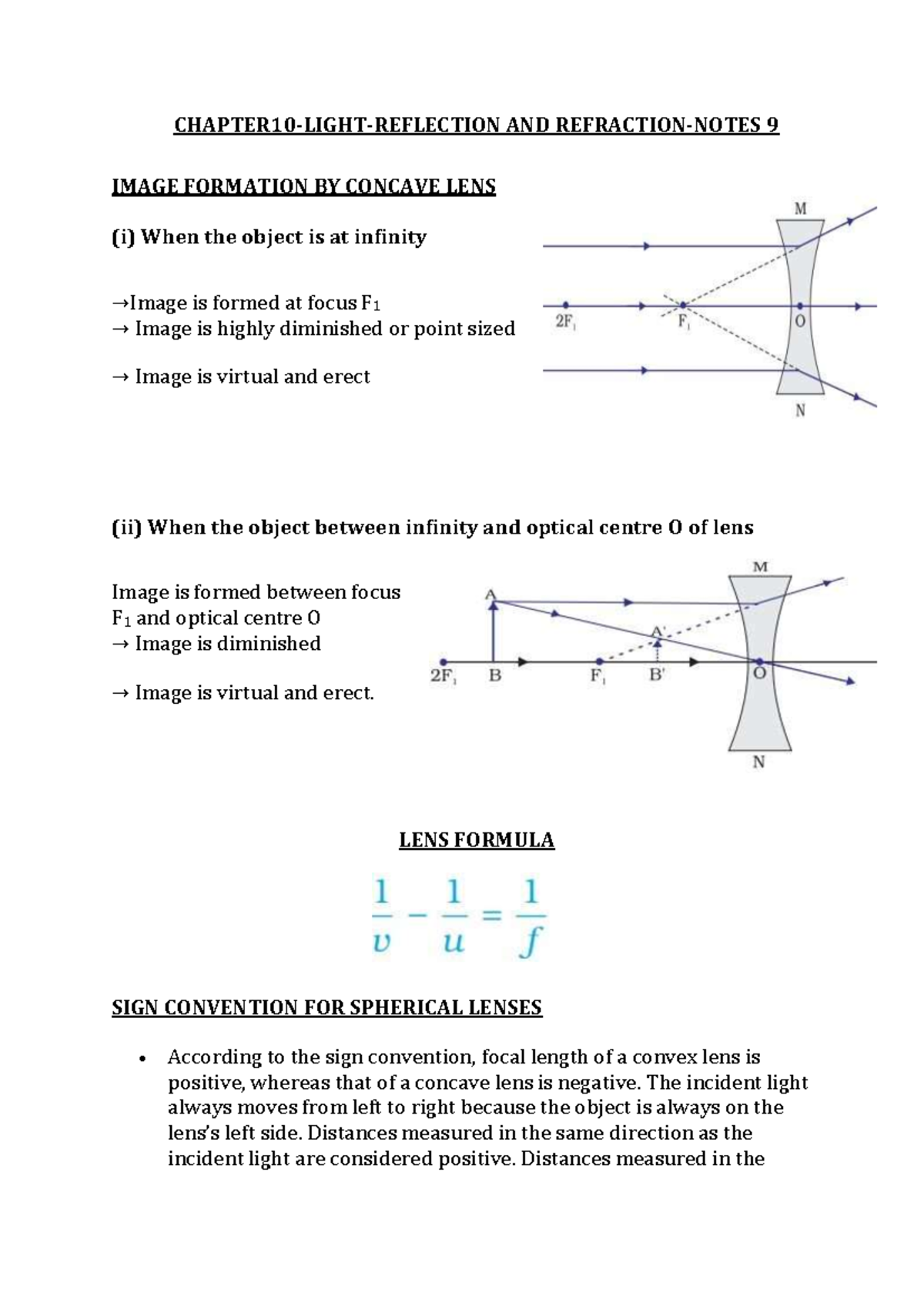Class 10- Physics- Chapter 10- Light- Reflection AND Refraction- Notes ...
