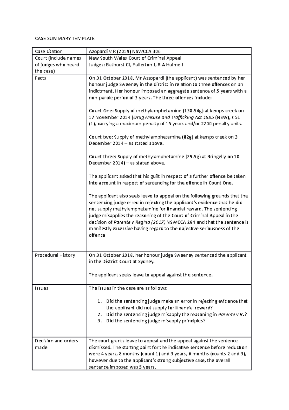 Api casesummary - summmary - CASE SUMMARY TEMPLATE Case citation ...