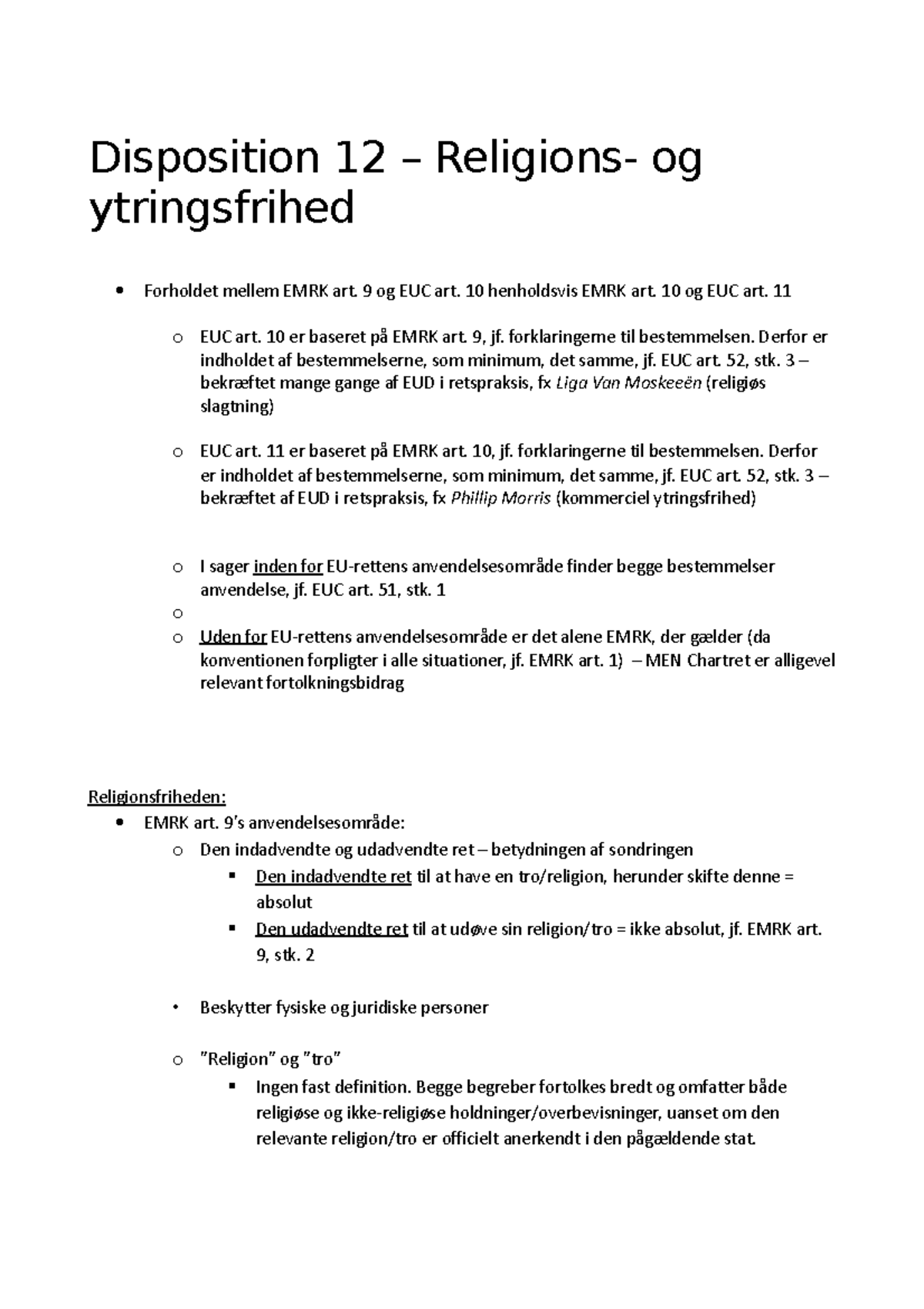 Disposition 12 Religions Og Ytringsfrihed - Disposition 12 – Religions ...