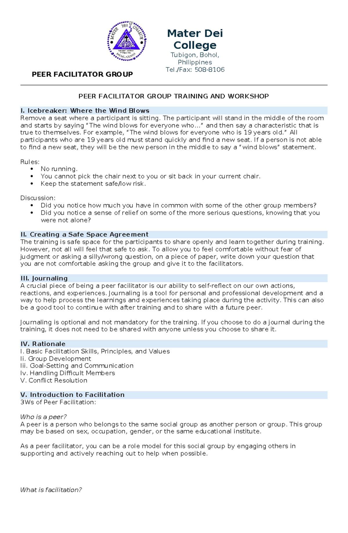 Introduction to PFG (Your Role as Facilitator) - PEER FACILITATOR GROUP ...