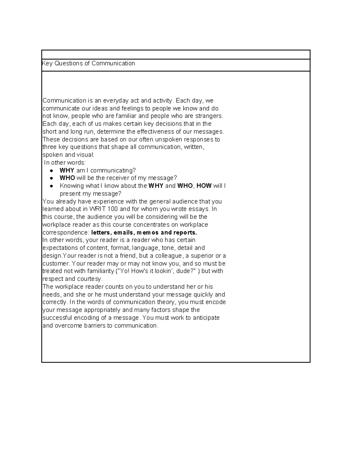 Key Questions of Communication - Key Questions of Communication ...