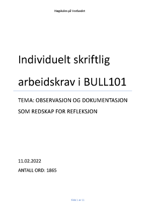 Individuelt Arbeidskrav I BULL101 - Observasjoner Og Refleksjoner ...