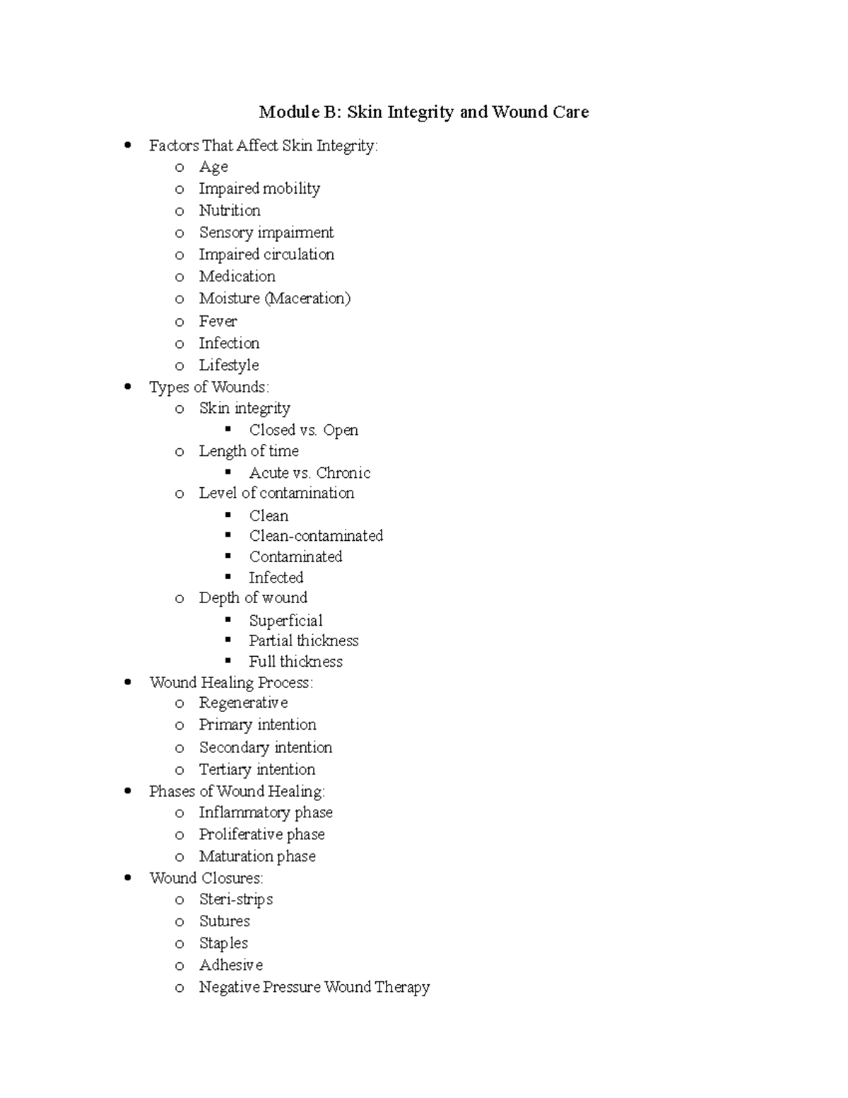 Module B Study Guide - Lecture Notes 2 - Module B: Skin Integrity And ...