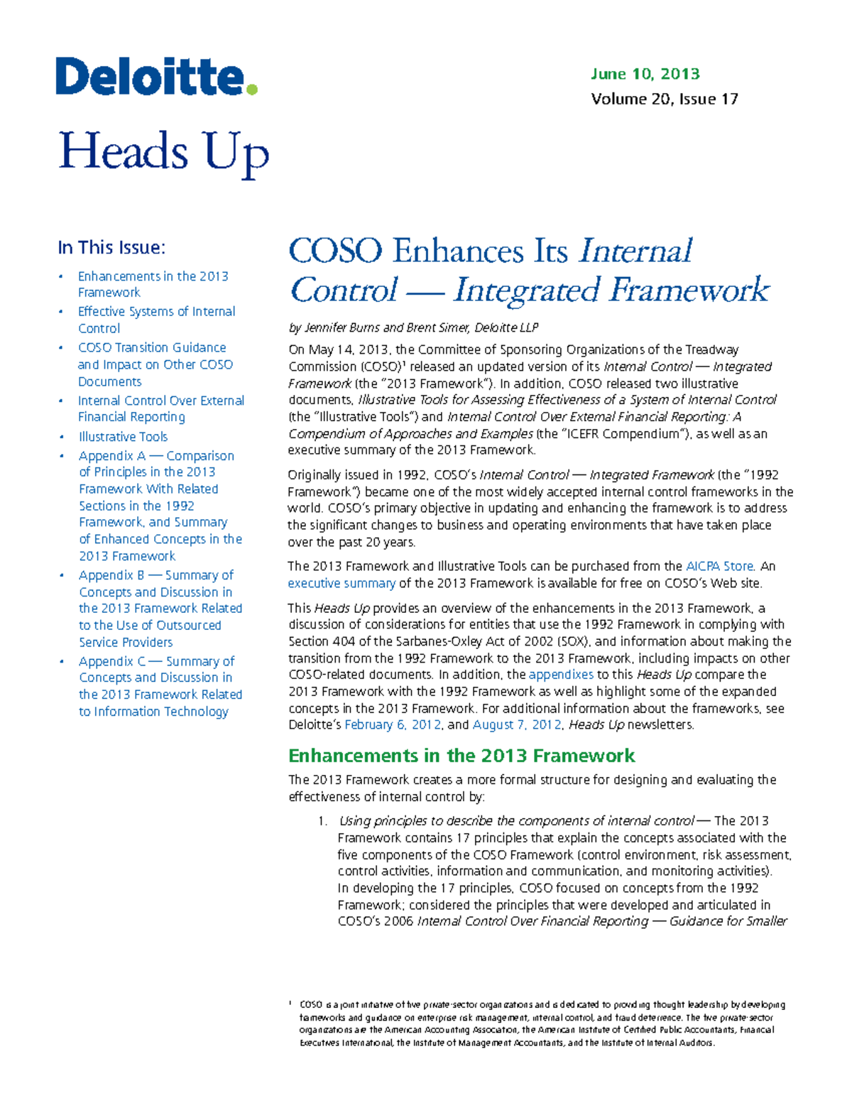 Coso Internal Control Integrated Framework - COSO Enhances Its Internal ...