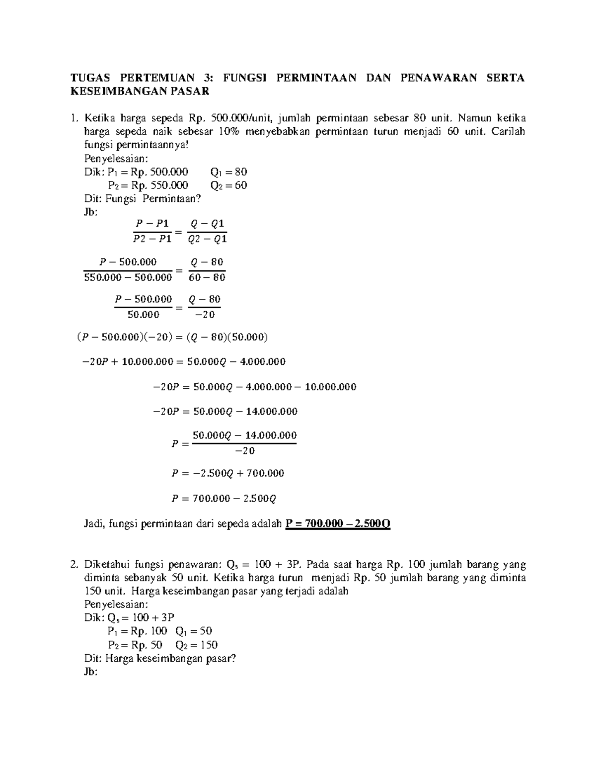 Fungsi Permintaan Dan Penawaran Serta Keseimbangan Pasar - TUGAS ...