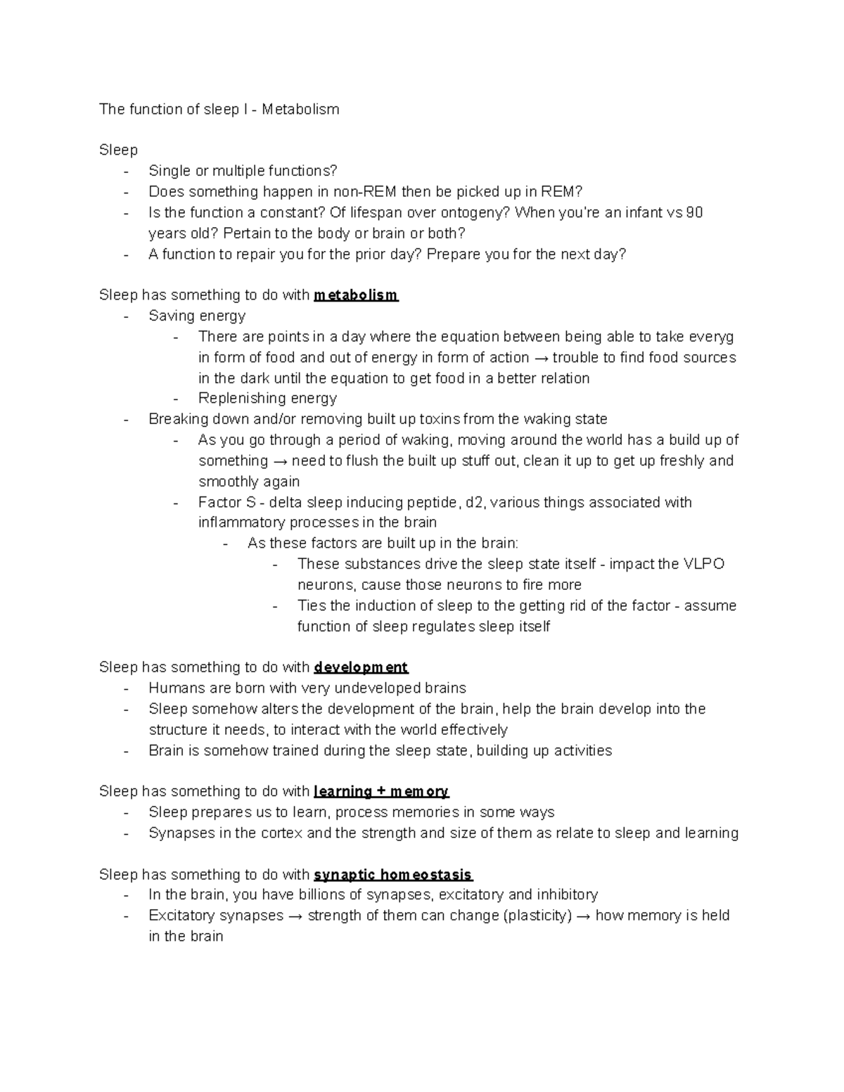 Cogs176-lec5 (week 2) - Lecture notes 5 - The function of sleep I ...