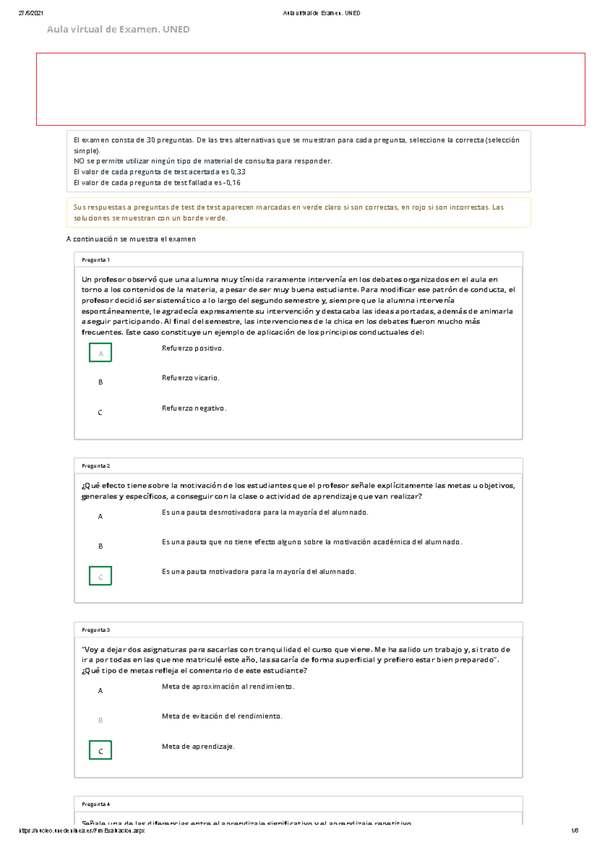 Aula Virtual De Examen Uned Aula Virtual De Examen Uned Examen Realizado Asignatura 2927