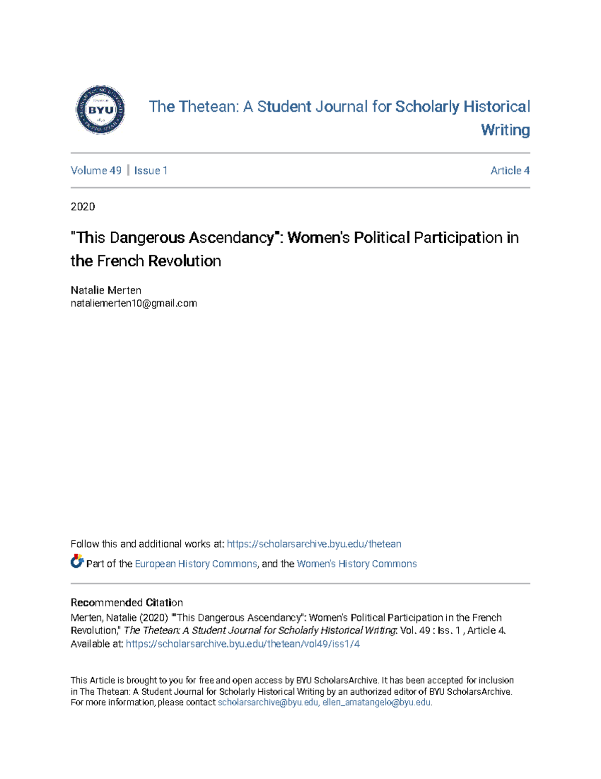 This Dangerous Ascendancy Womens Political Participation in t - The ...