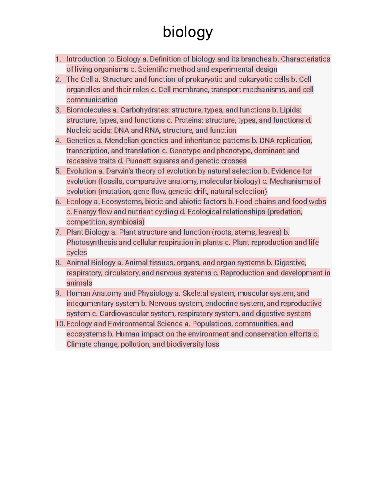 Biology Definition of biology and its branches b. Characteristics of living organisms c. Studocu