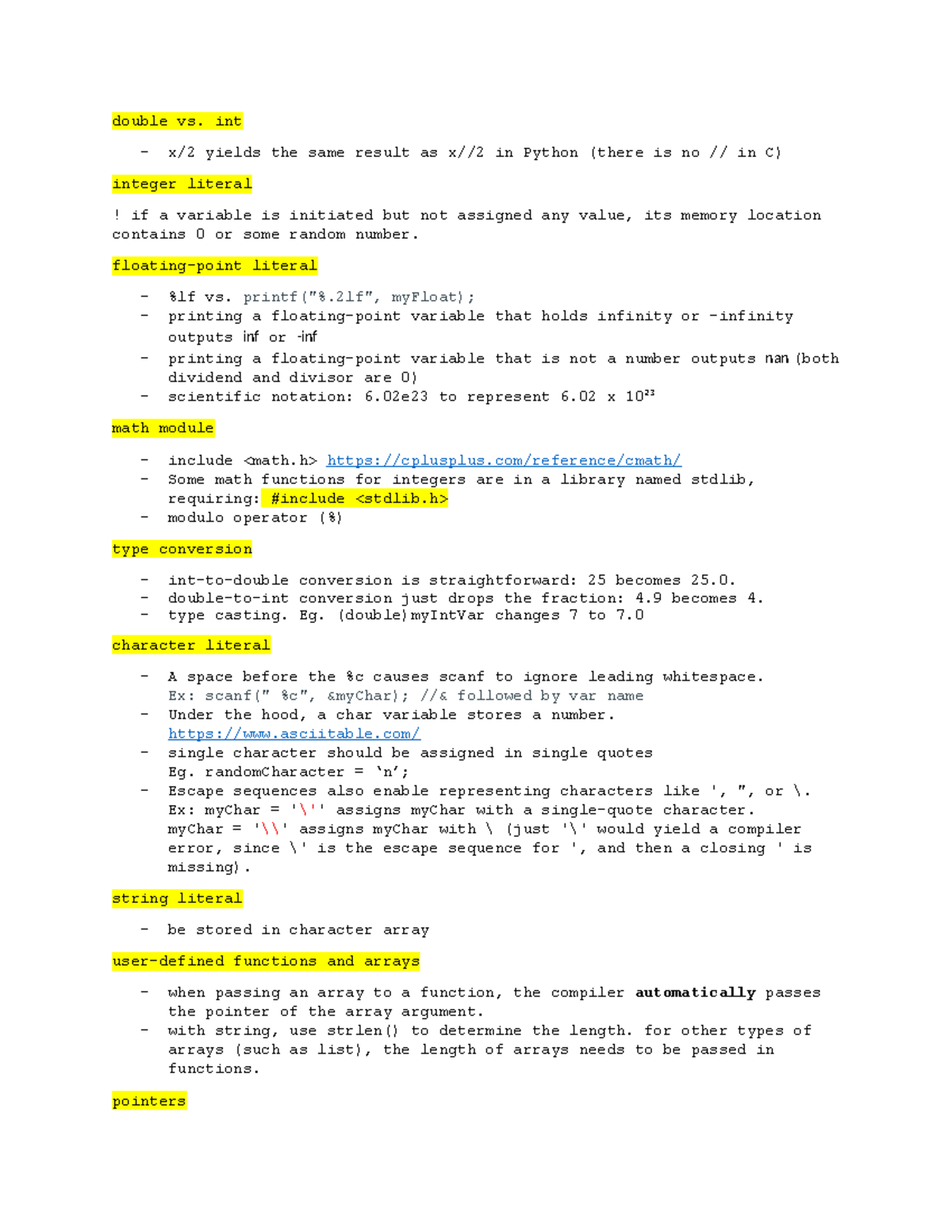 C coding notes - Just a note. - double vs. int - x/2 yields the same ...