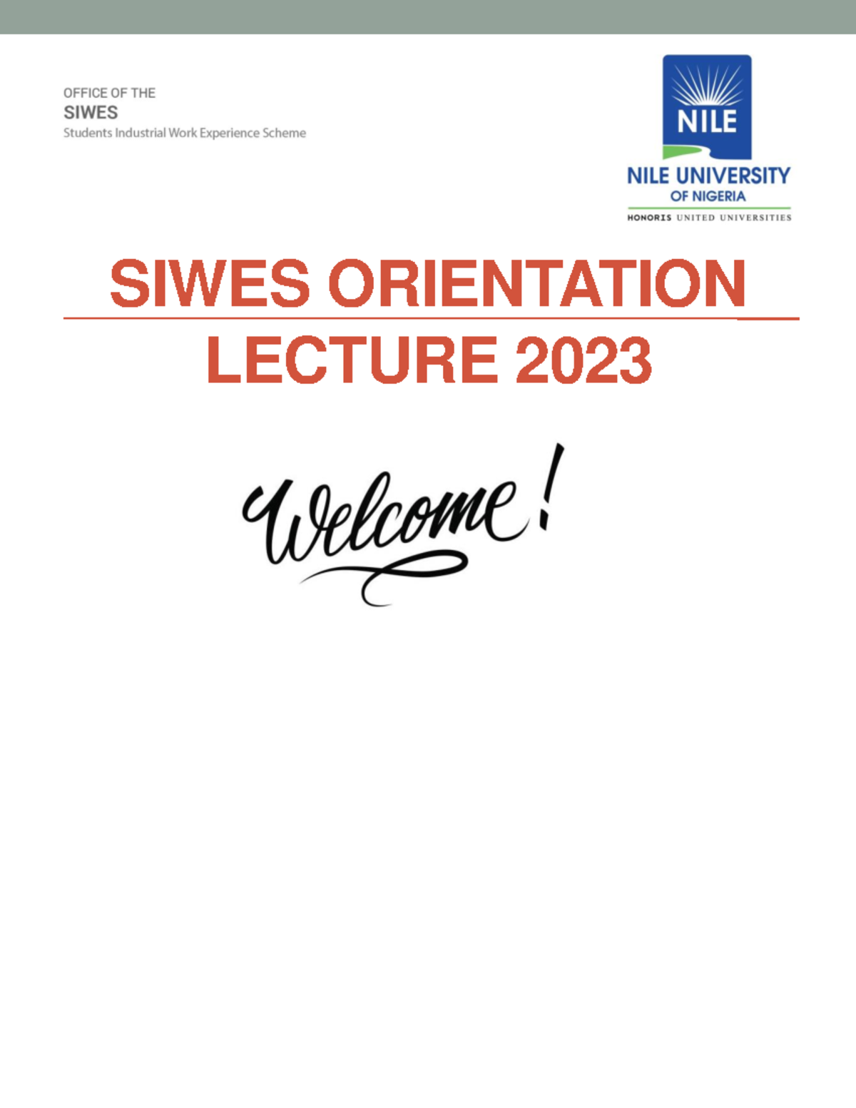 Siwes orientation lecture 2023 - SIWES ORIENTATION LECTURE 2023 1 ...