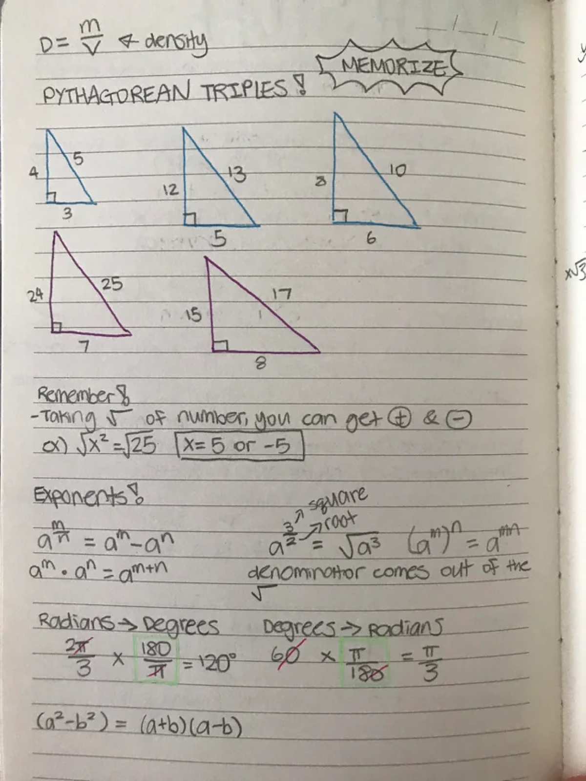 Lecture notes123 - MA103 - m D VIA density MEMORIZE PYTHAGOREAN TRIPLES ...