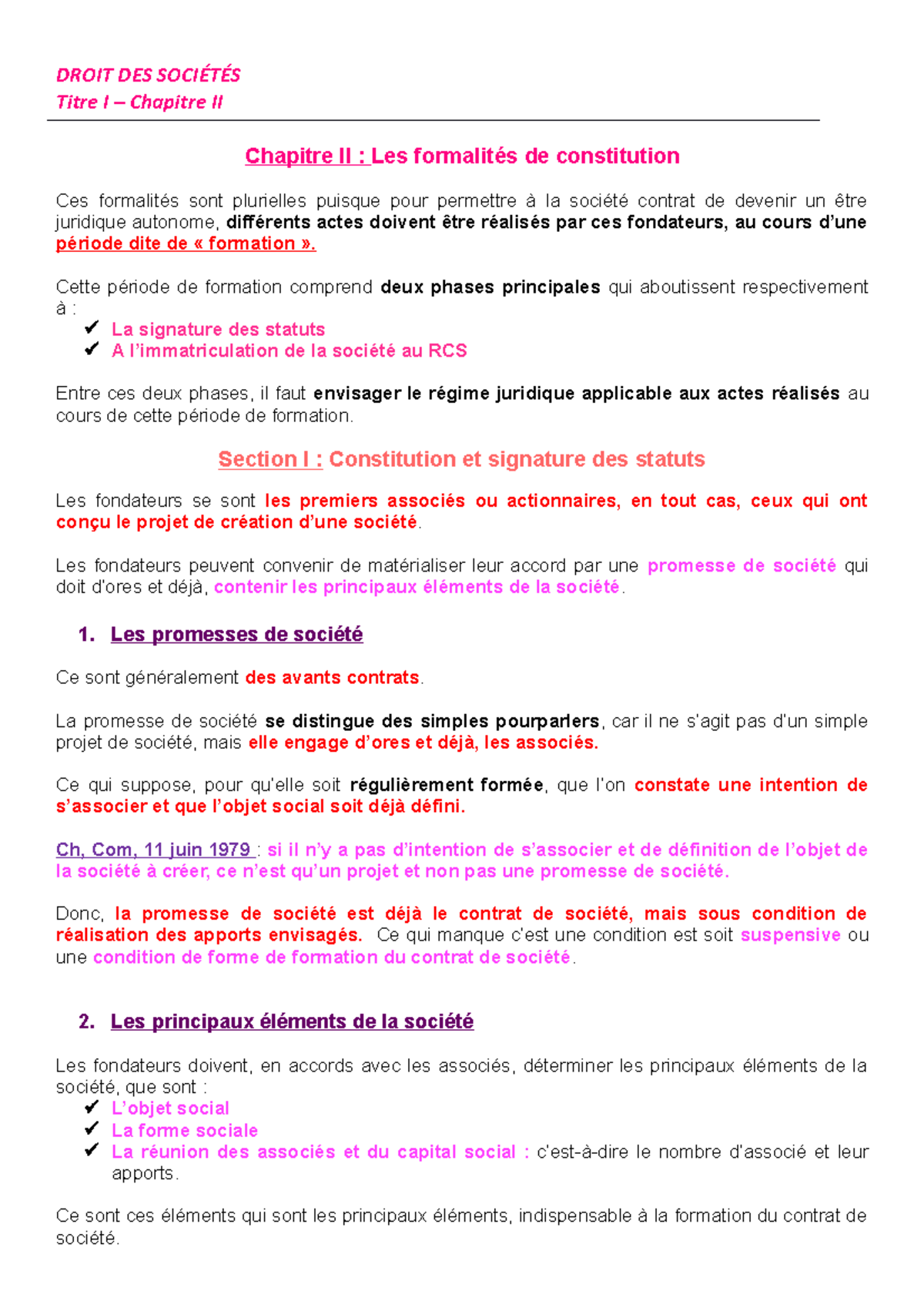 Chapitre II-titre I - Les formalités de constitution d'une société ...