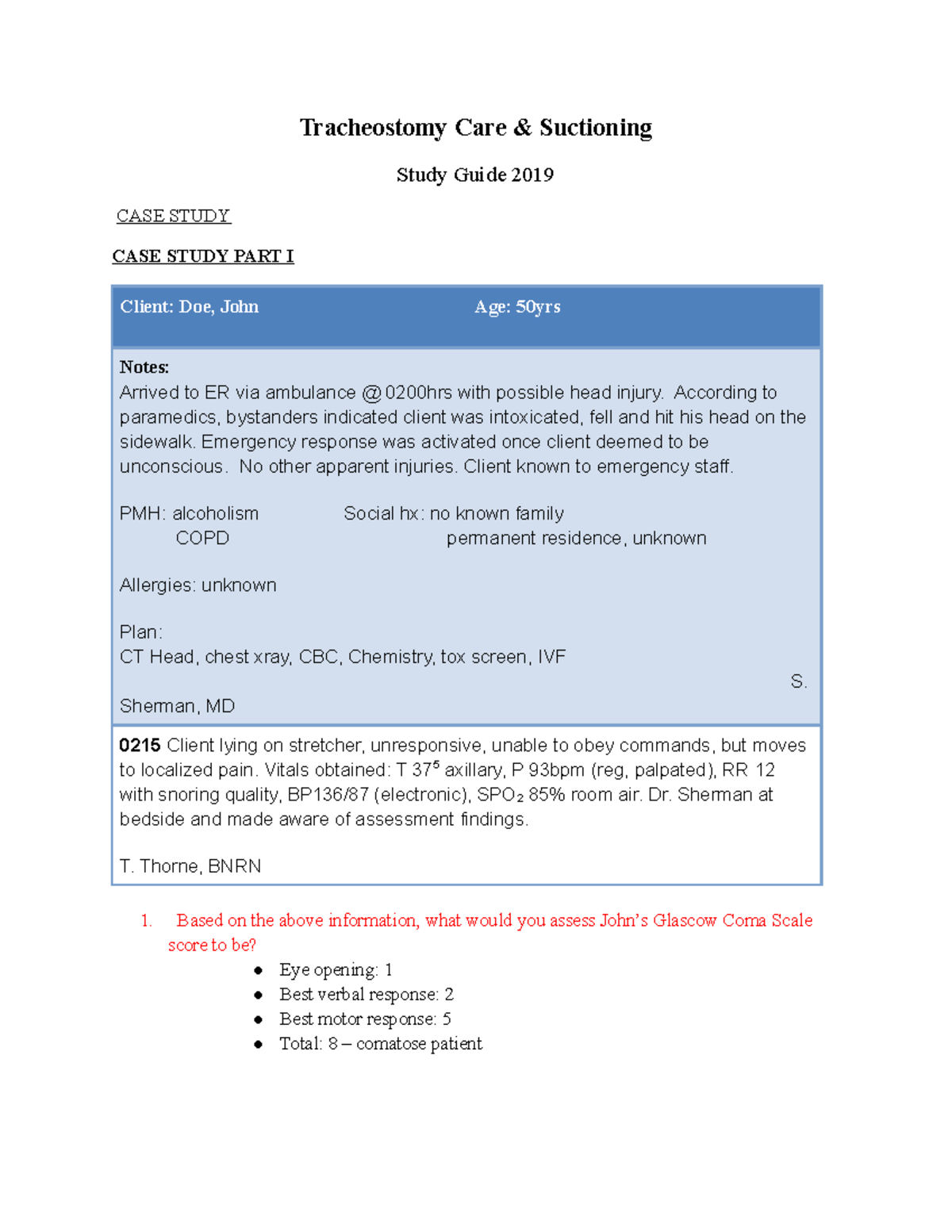 tracheostomy case study nursing