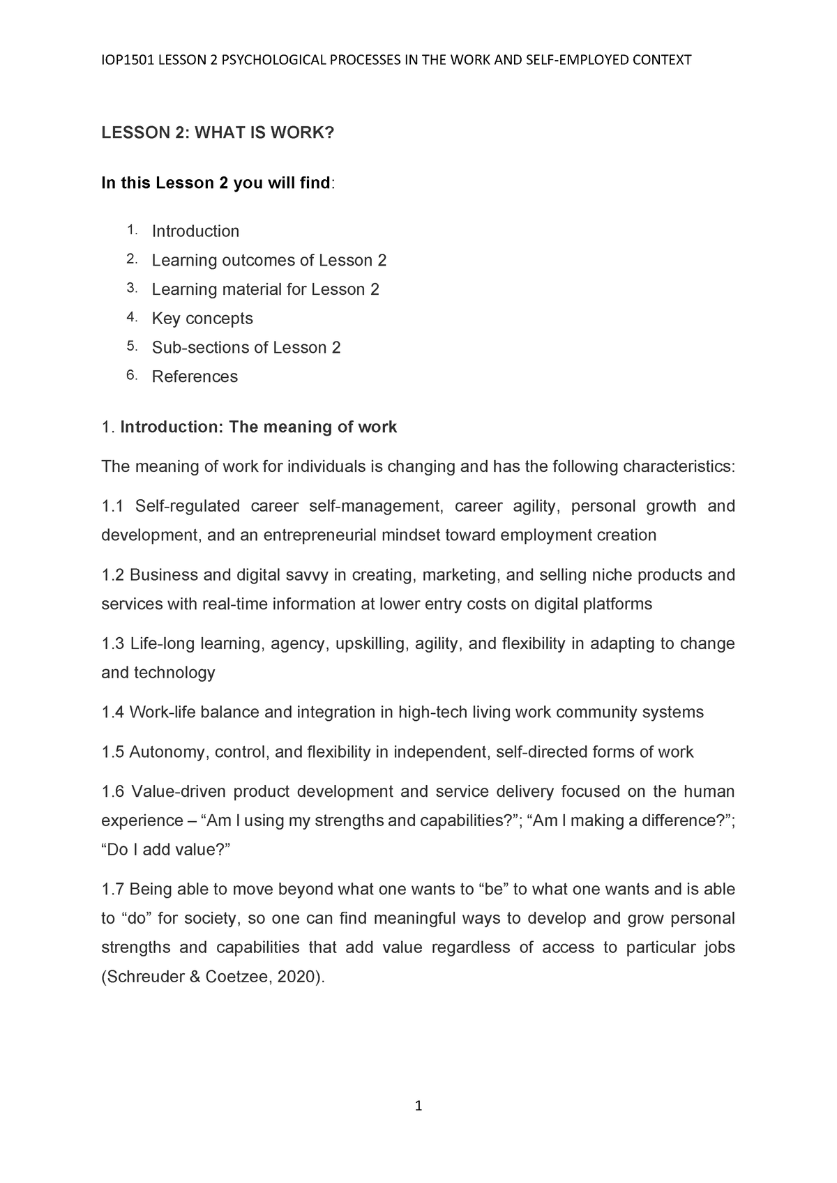 Study Guide Lesson 2 What Is Work IOP1501 LESSON 2 PSYCHOLOGICAL 