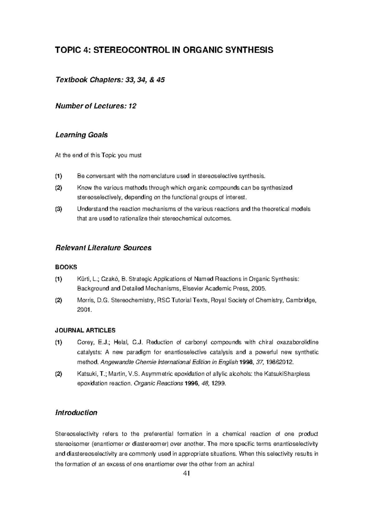 Topic 4 Stereocontrol in organic synthesis - Warning: TT: undefined ...
