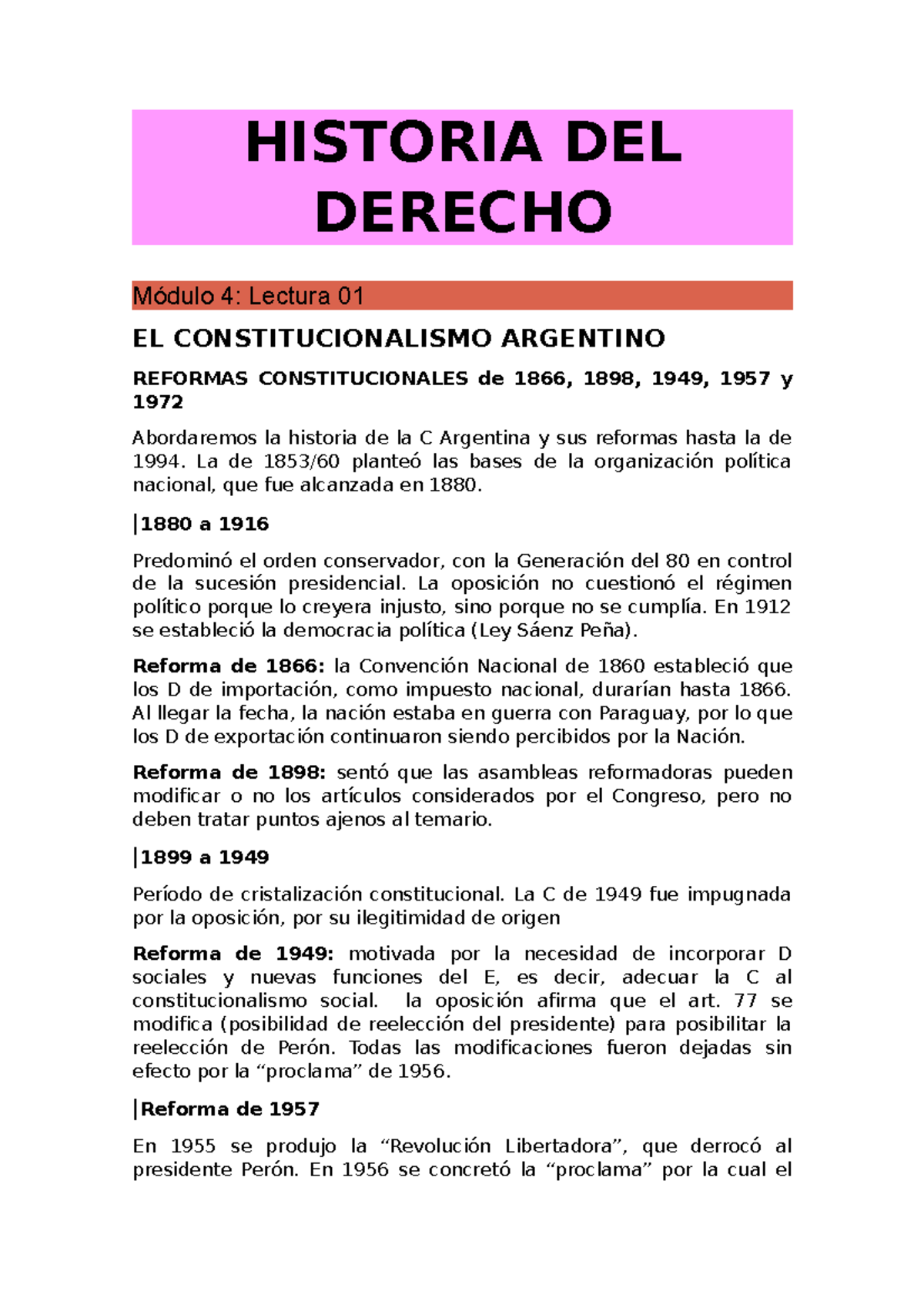 Resumen Historia Del D M4 Historia Del Derecho Módulo 4 Lectura 01