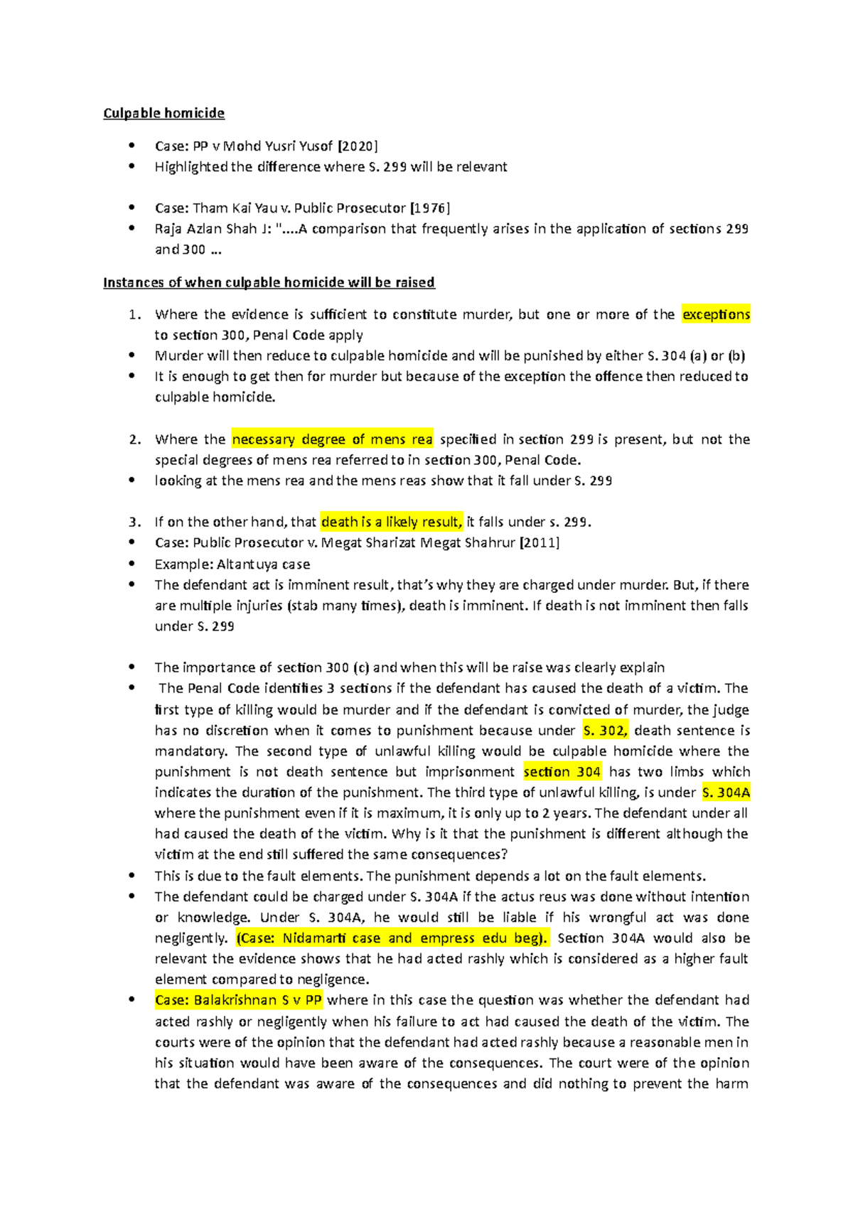 Culpable homicide (criminal law) Culpable homicide Case PP v Mohd