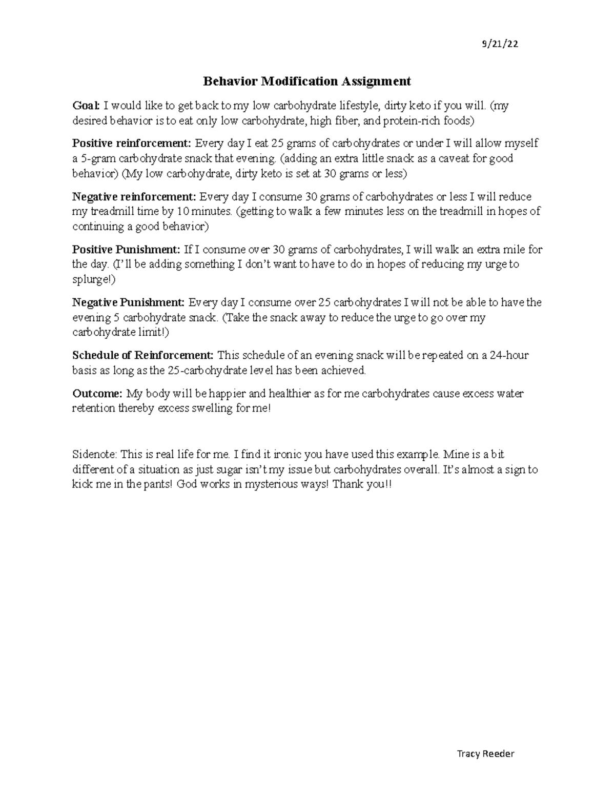 Behavior Modification Assignment - 9/21/ Behavior Modification ...