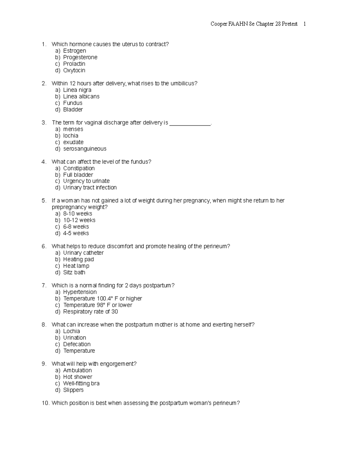 Chapter 028 - Cooper FAAHN 8e Chapter 28 Pretest 1 Which Hormone Causes ...