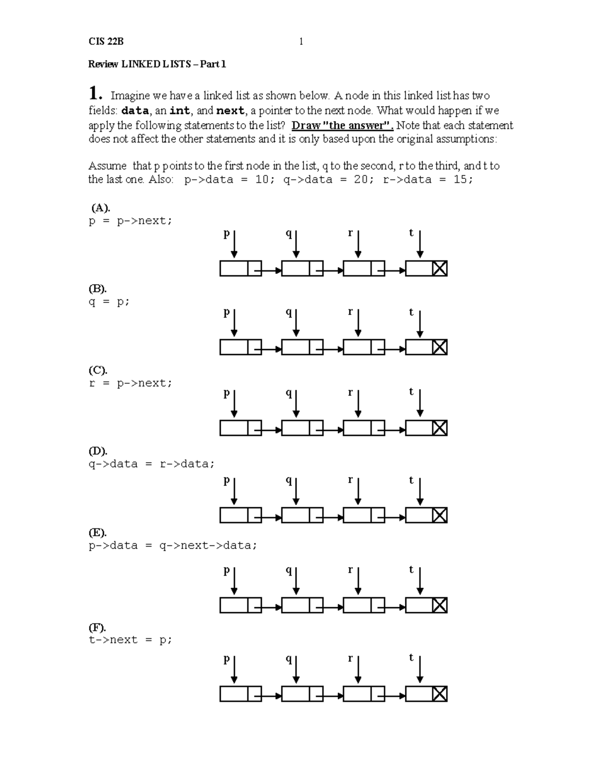 07 LL 1 Lecture- CIS 2 - De Anza College - CIS 22B Review LINKED LISTS ...