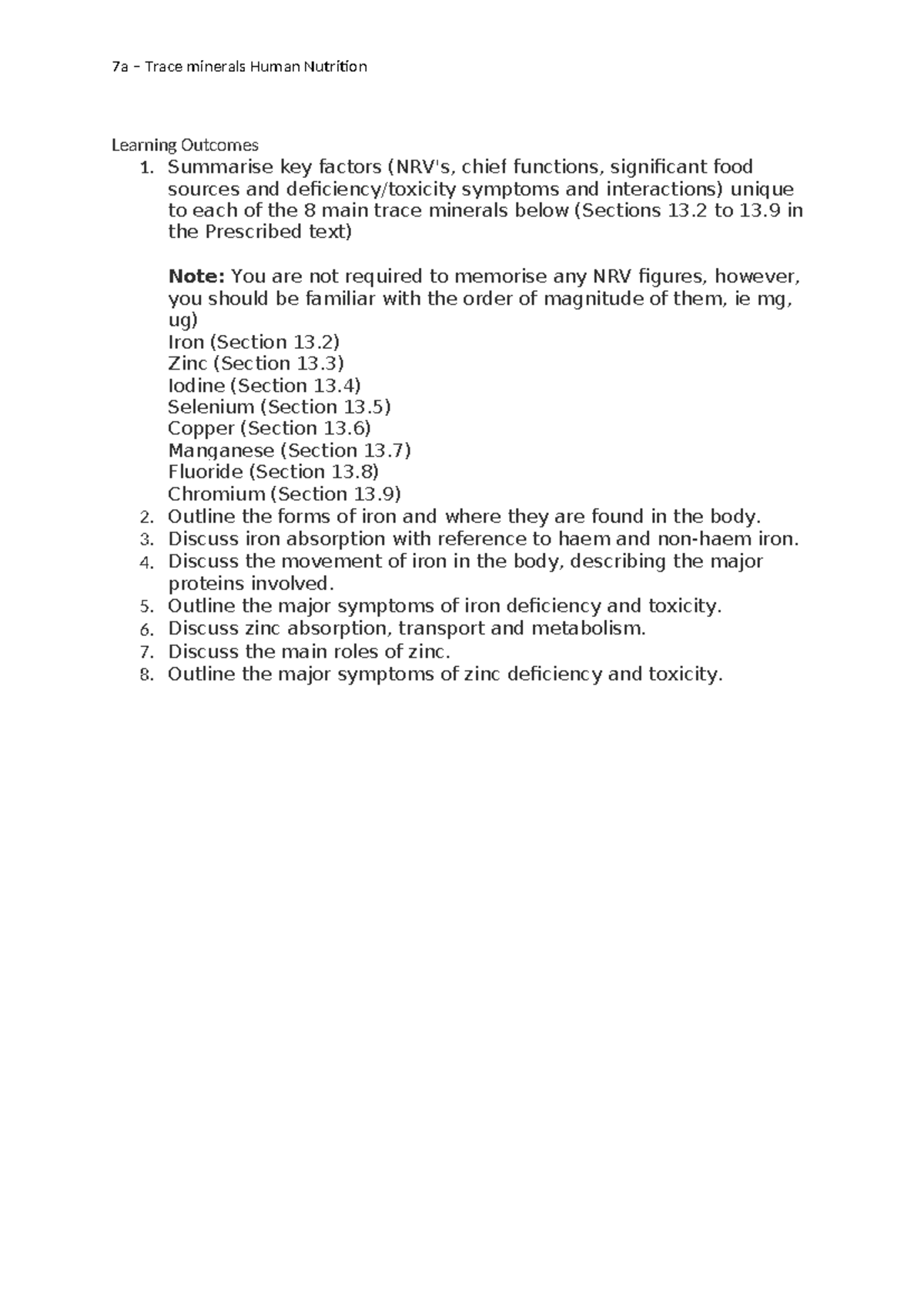 Week 7 part A - Trace Minerals - 7a – Trace minerals Human Nutrition ...