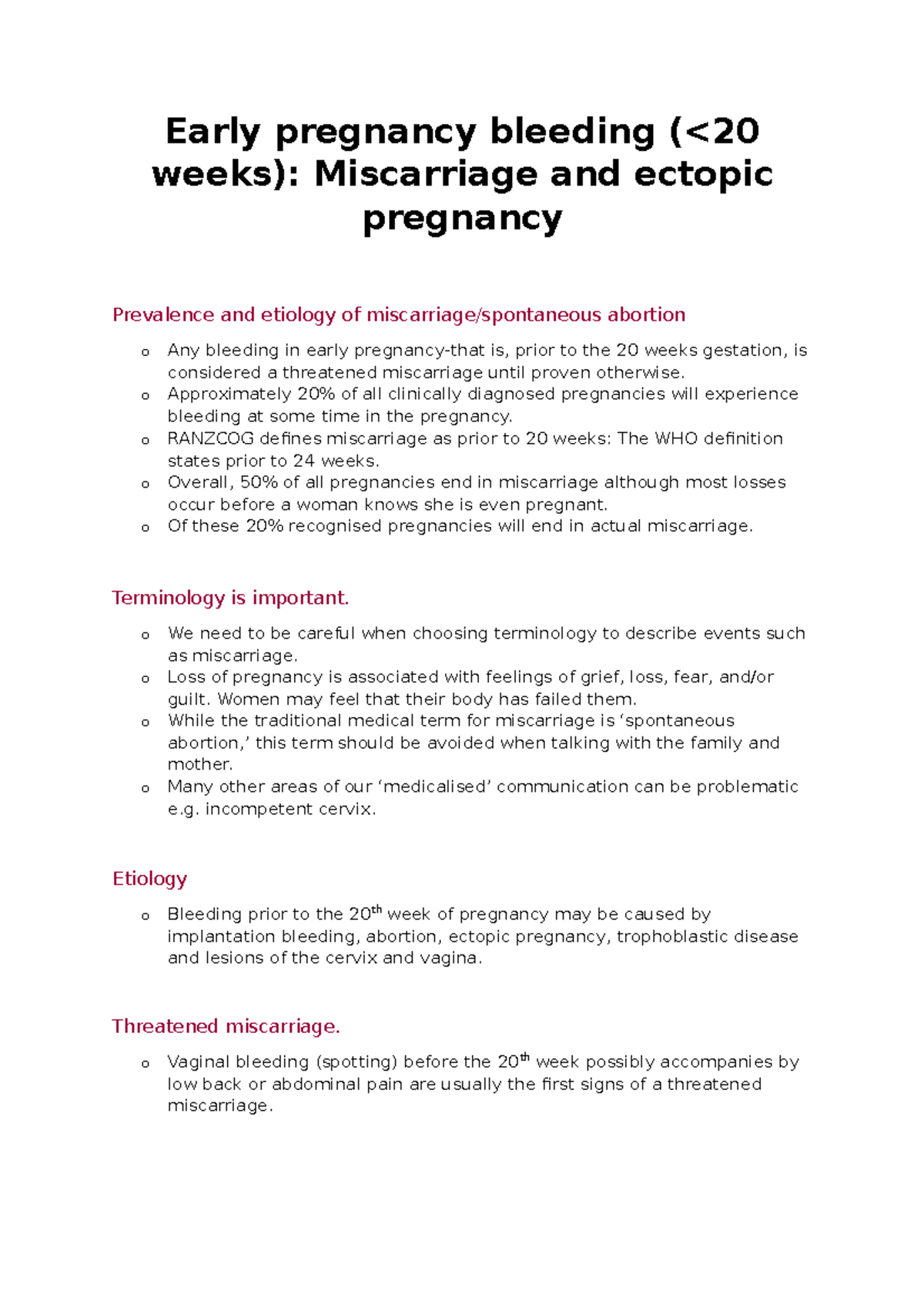 Early pregnancy bleeding - o Approximately 20% of all clinically ...