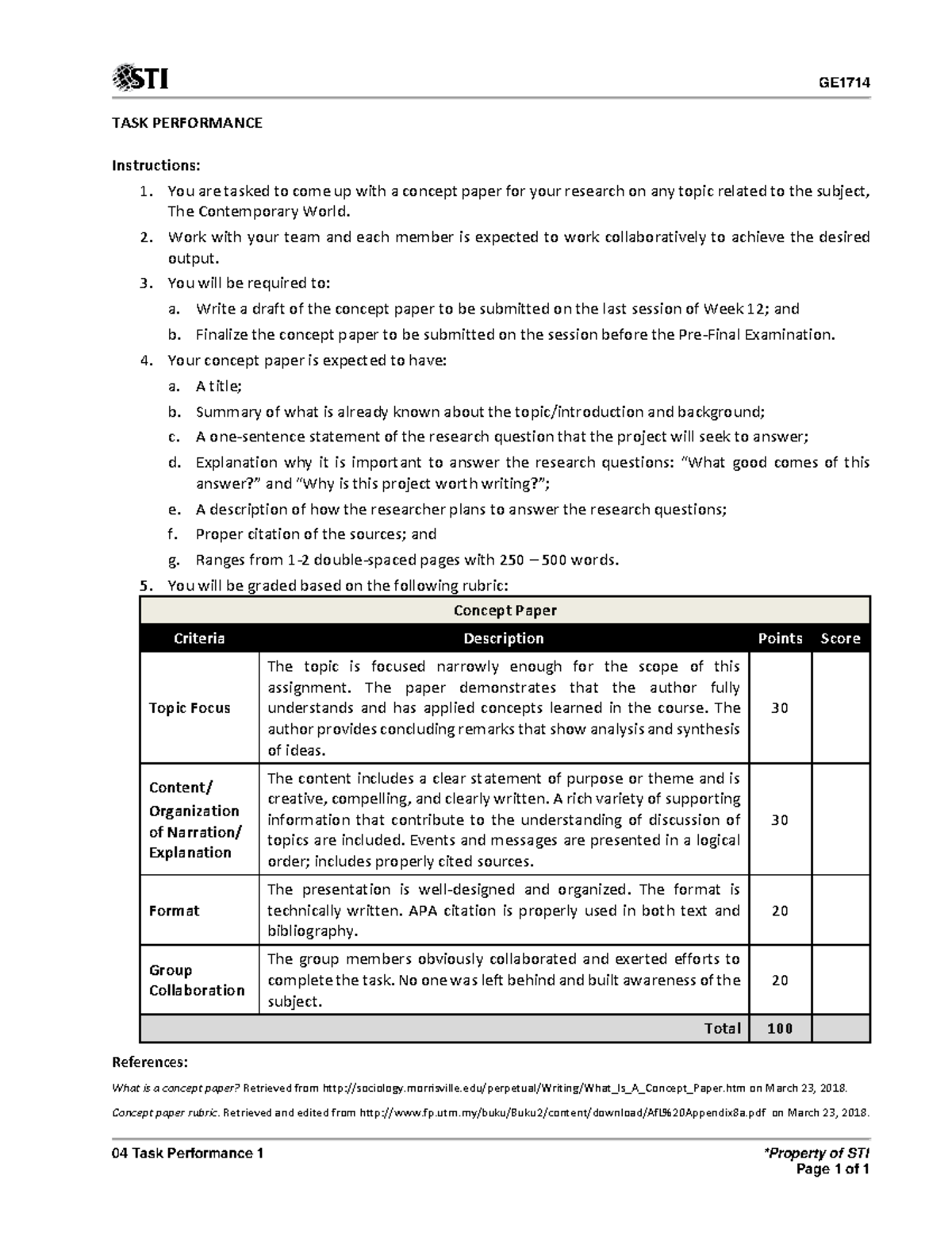 04 Task Performance 14 - GE 04 Task Performance 1 *Property of STI Page ...