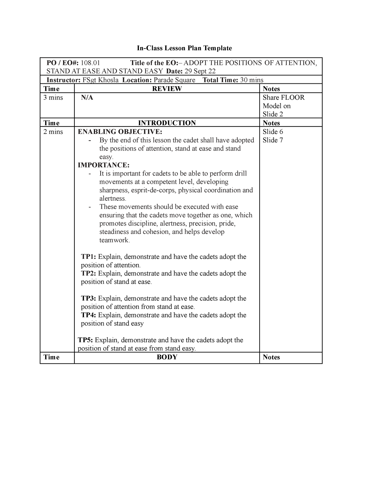 M108 - Air Cadets - In-Class Lesson Plan Template PO / EO#: 108 Title ...